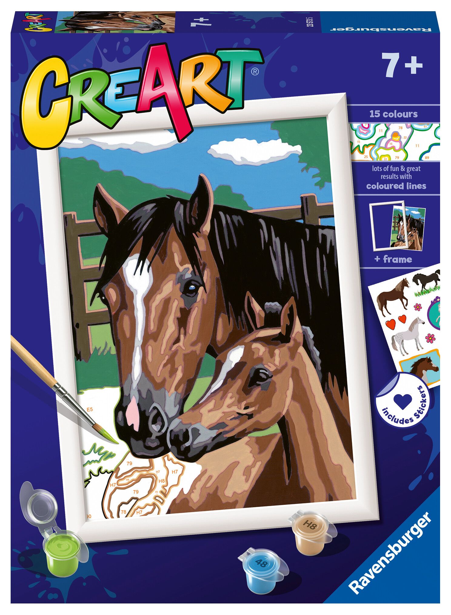 Ravensburger - creart serie d: cavalli al pascolo, kit per dipingere con i numeri, gioco creativo per bambini 7+ anni - CREART, RAVENSBURGER
