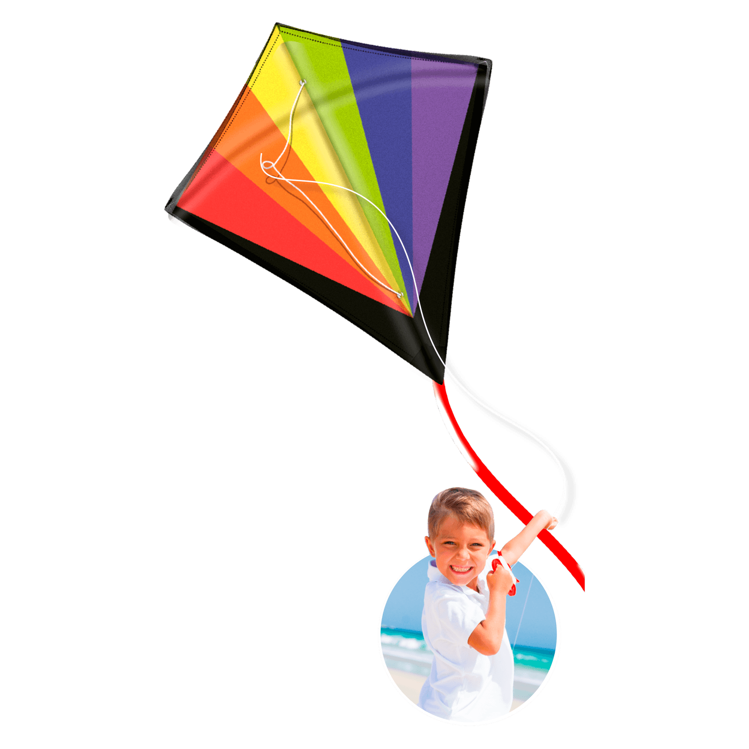 Aquilone colorato in nylon ripstop di 55x57 cm con struttura in fibra di vetro e 25 m di corda - facile apertura pop-up - disponibile in diverse varianti - SUN&SPORT