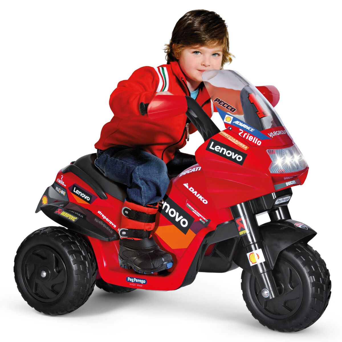 Divertimento in pole position con la moto elettrica ducati con luci e suoni - peg perego - Peg Perego