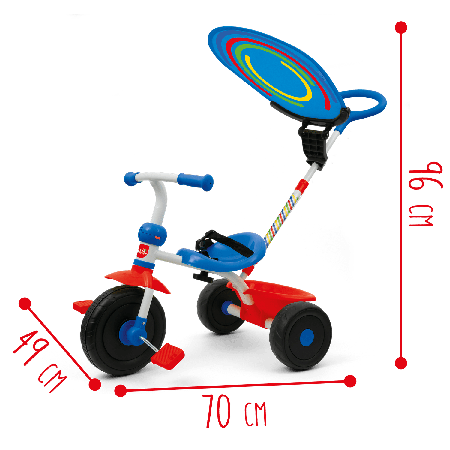 Triciclo regolabile con ruote libere e maniglione per bambini dai 10 mesi | cestino inclinabile, capote parasole e massimo di 20kg - SUN&SPORT