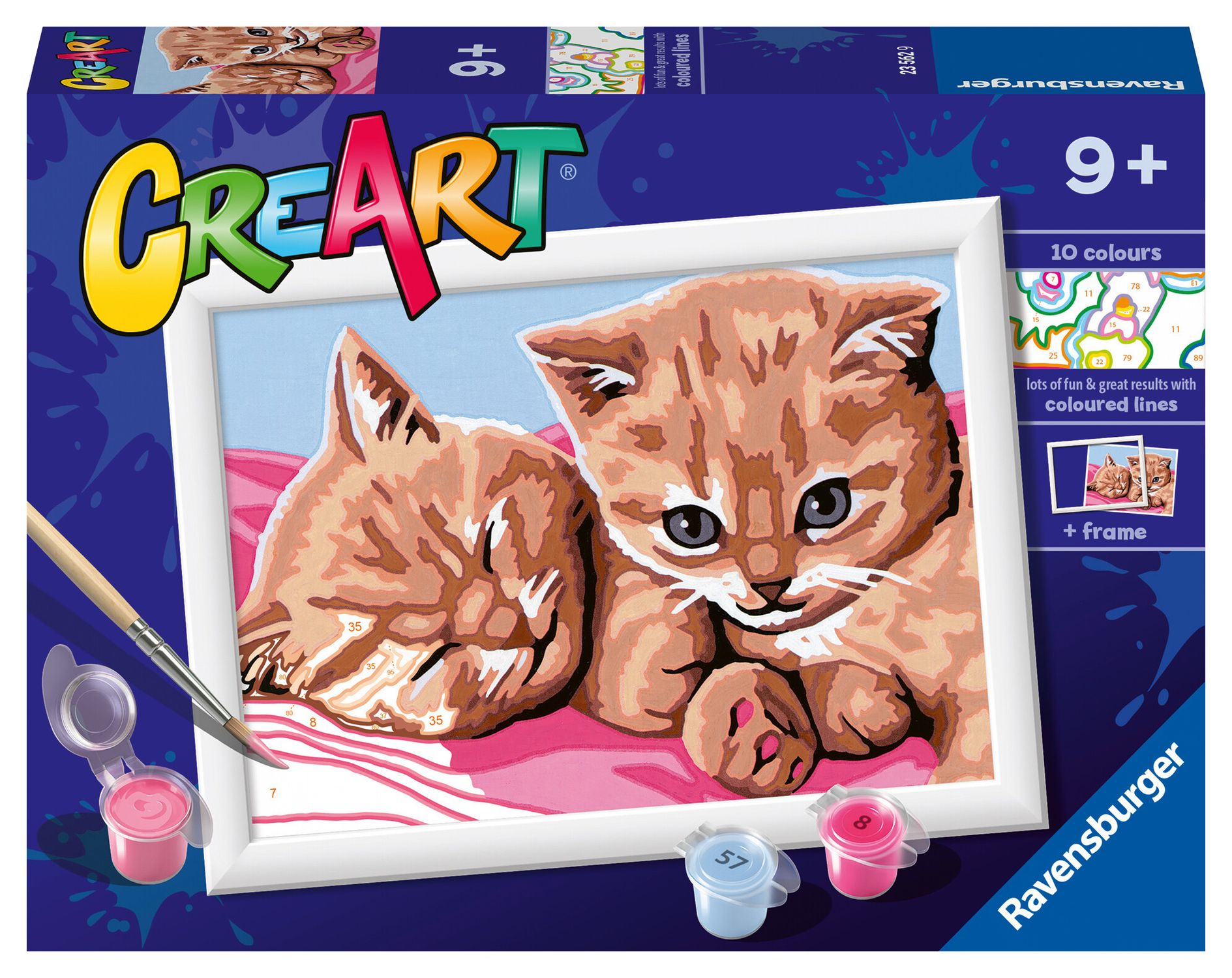 Ravensburger - creart serie e: gattini rossi, kit per dipingere con i numeri, contiene una tavola prestampata, pennello, colori e accessori, gioco creativo per bambini 9+ anni - CREART, RAVENSBURGER