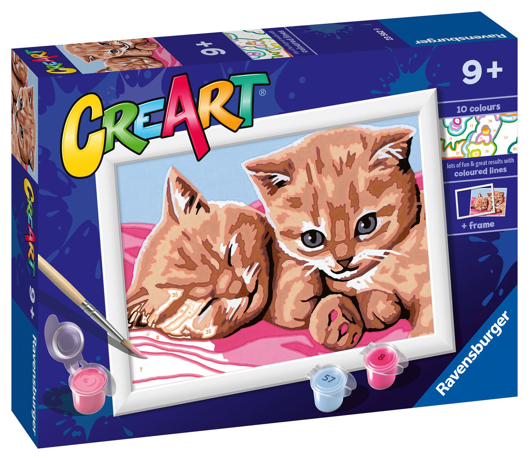 Ravensburger - creart serie e: gattini rossi, kit per dipingere con i numeri, contiene una tavola prestampata, pennello, colori e accessori, gioco creativo per bambini 9+ anni - CREART, RAVENSBURGER