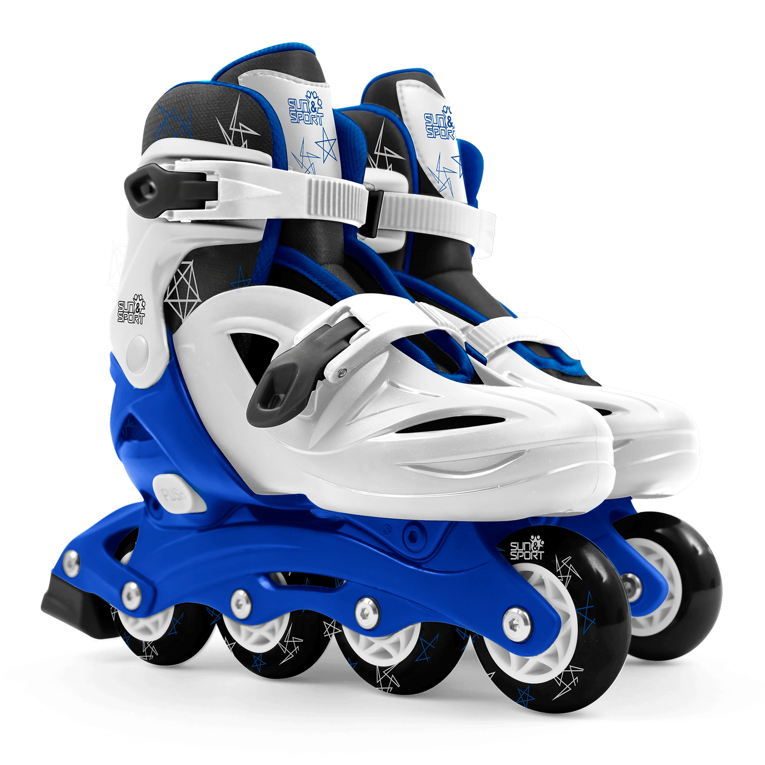 Pattini a 4 ruote con taglia regolabile e sistema frenante per bambini - misura 31-35, fibbie regolabili e imbottitura dello stivale - disponibile in blu e rosa - SUN&SPORT