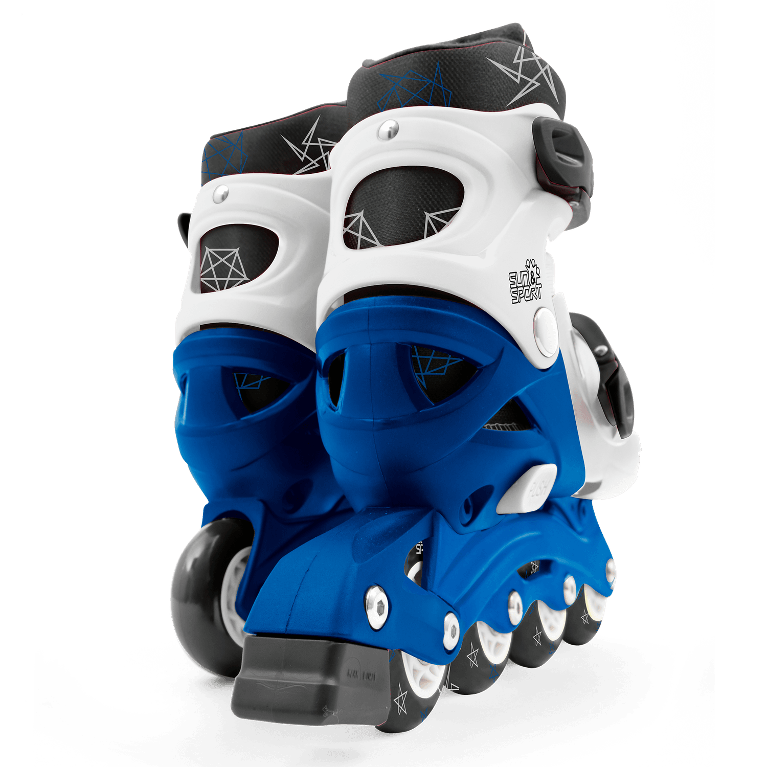 Pattini a 4 ruote con taglia regolabile e sistema frenante per bambini - misura 31-35, fibbie regolabili e imbottitura dello stivale - disponibile in blu e rosa - SUN&SPORT