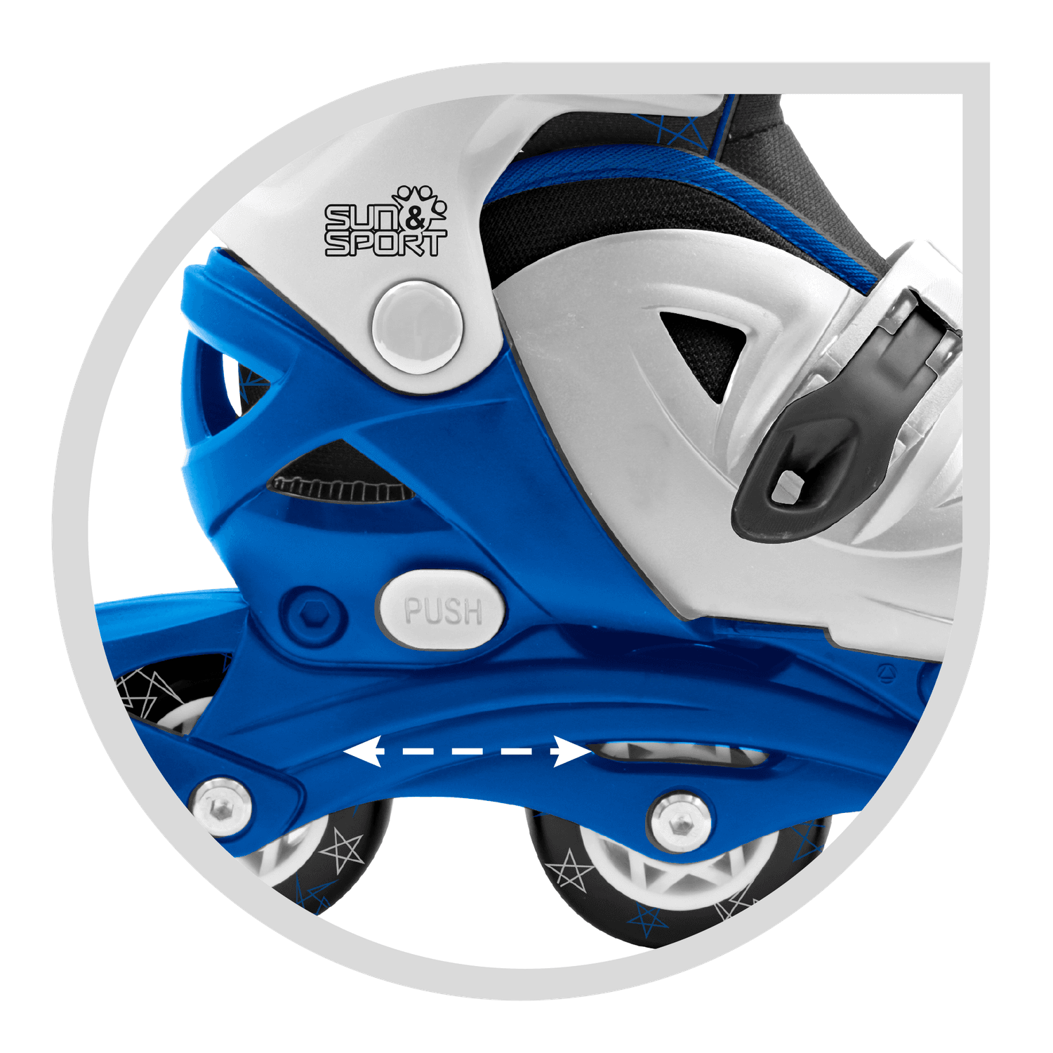 Pattini a 4 ruote con taglia regolabile e sistema frenante per bambini - misura 31-35, fibbie regolabili e imbottitura dello stivale - disponibile in blu e rosa - SUN&SPORT