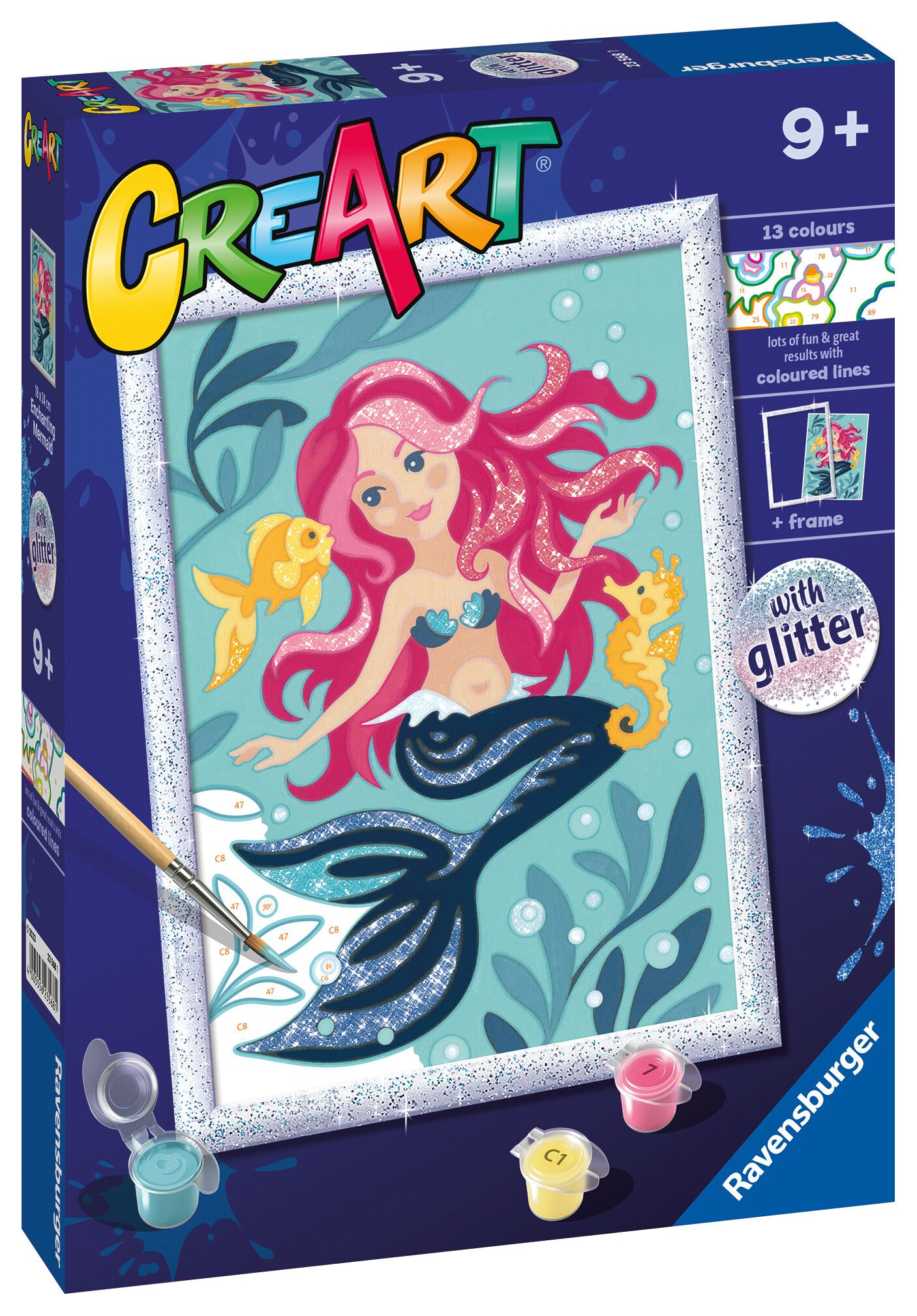 Ravensburger - creart serie d: sirenetta, kit per dipingere con i numeri, gioco creativo per bambini 7+ anni - CREART, DISNEY PRINCESS, RAVENSBURGER