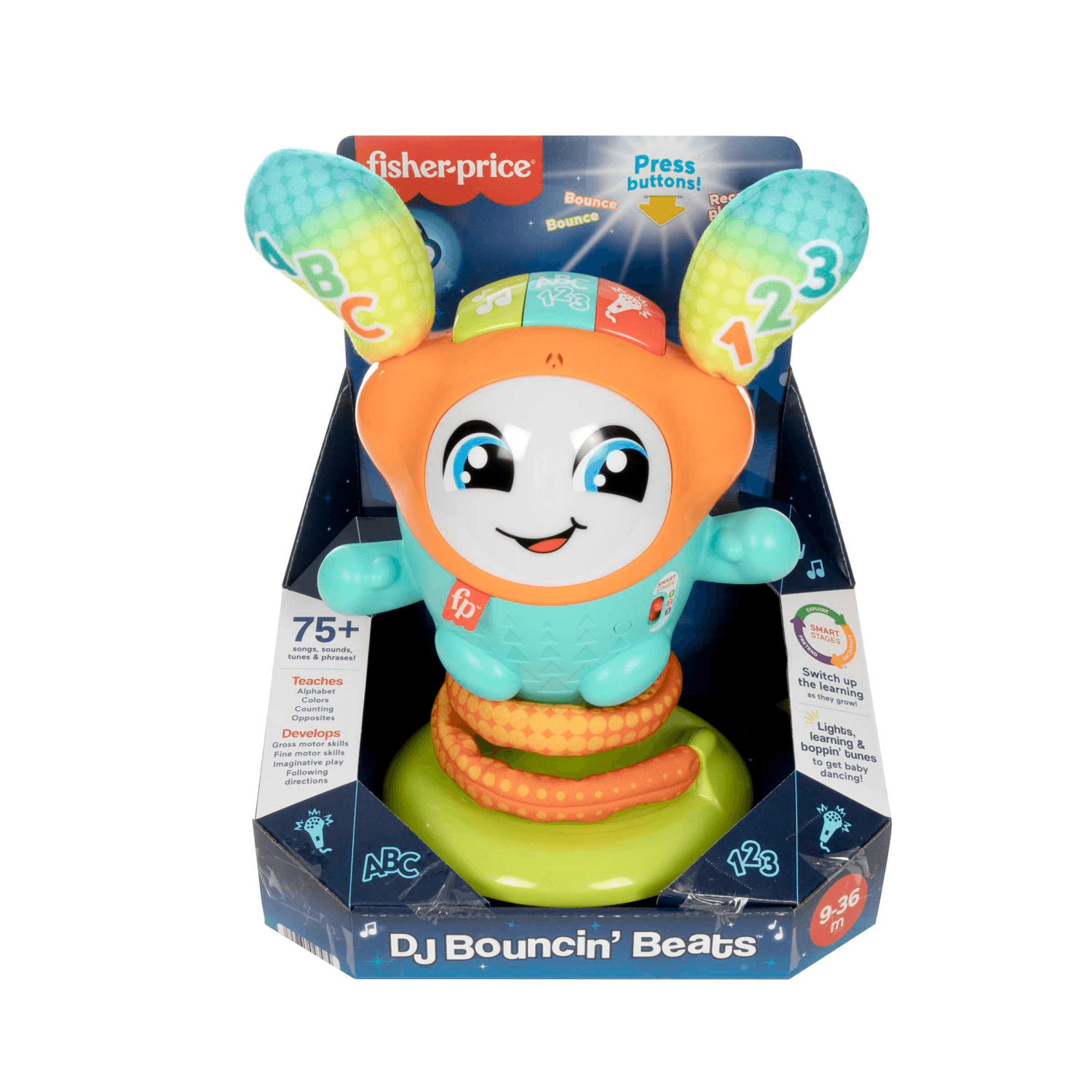 Fisher-price - dj nino salterino, edizione multilingue, giocattolo musicale interattivo ed educativo con luci, suoni e azione saltellante motorizzata, giocattolo, 9-36 mesi, hjp91 - FISHER-PRICE