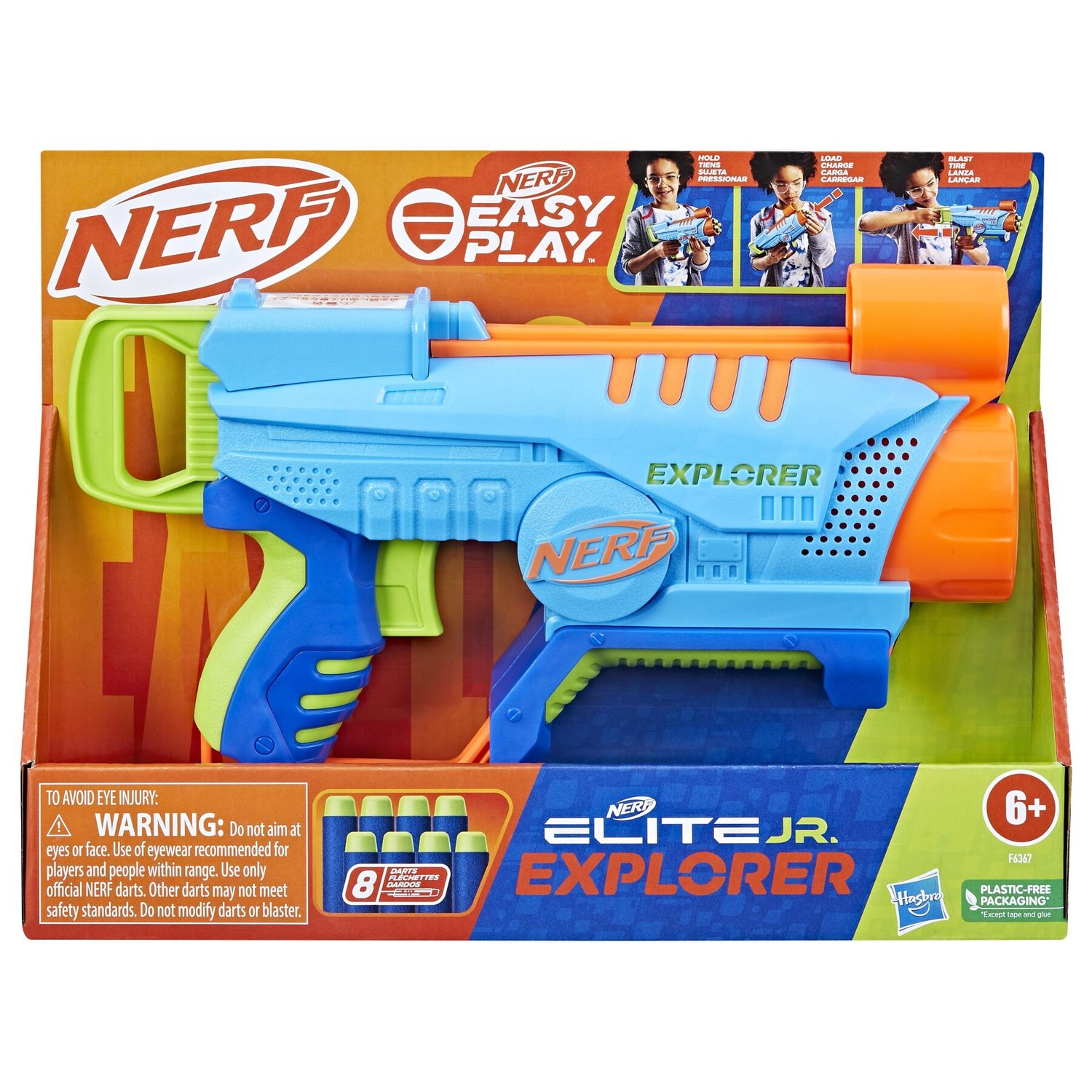 Nerf elite junior - explorer, blaster facile da usare con 8 dardi nerf elite - NERF