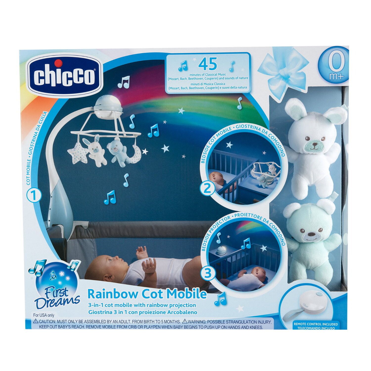 Chicco - giostrina musicale arcobaleno azzurra, 0m+ - Chicco