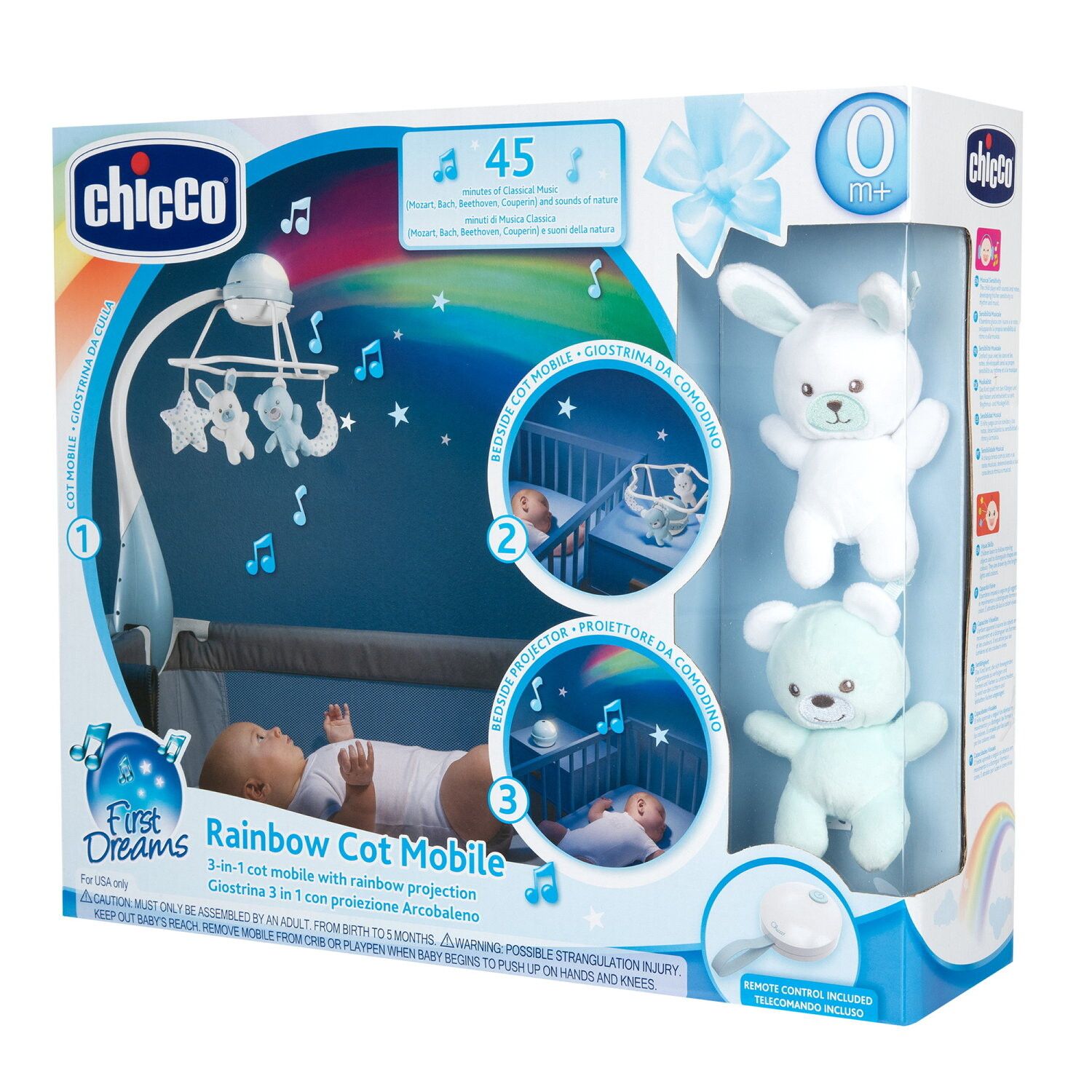 Chicco - giostrina musicale arcobaleno azzurra, 0m+ - Chicco