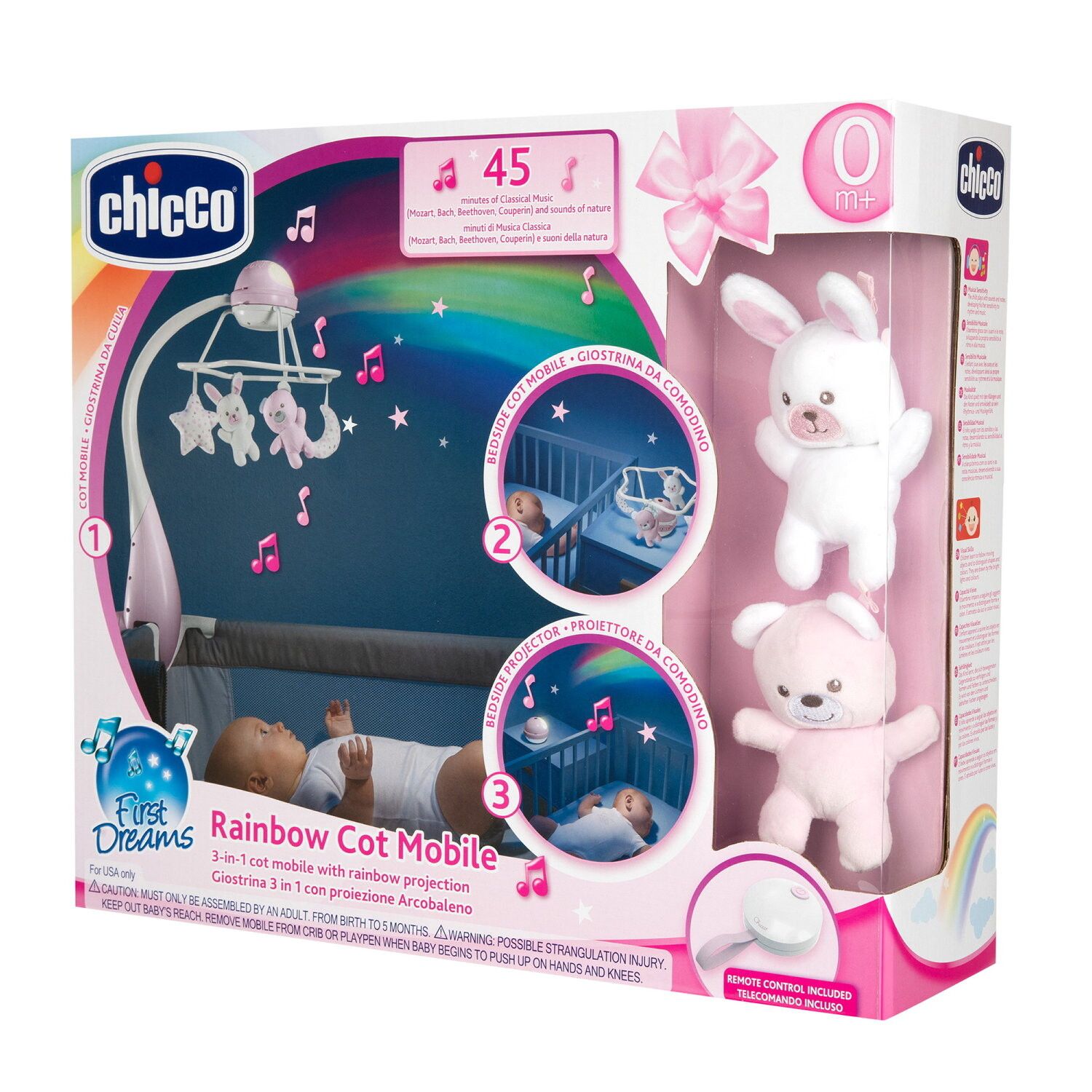 Chicco  -  giostrina musicale arcobaleno rosa, 0m+ - Chicco
