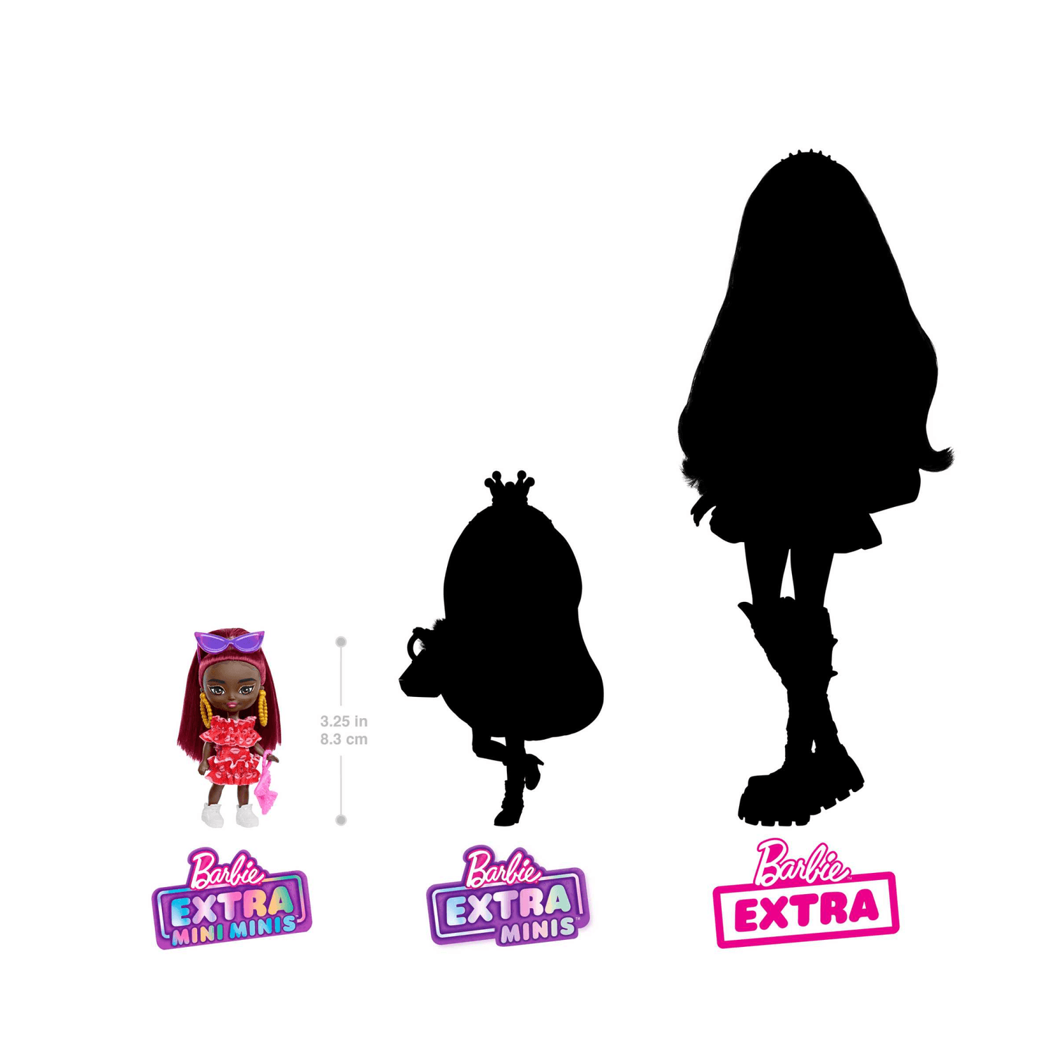 Barbie - barbie extra mini minis, bambola con capelli bordeaux e occhiali da sole, abito rosso con volant, vestiti e accessori, giocattolo per bambini, 3+ anni, hln47 - Barbie