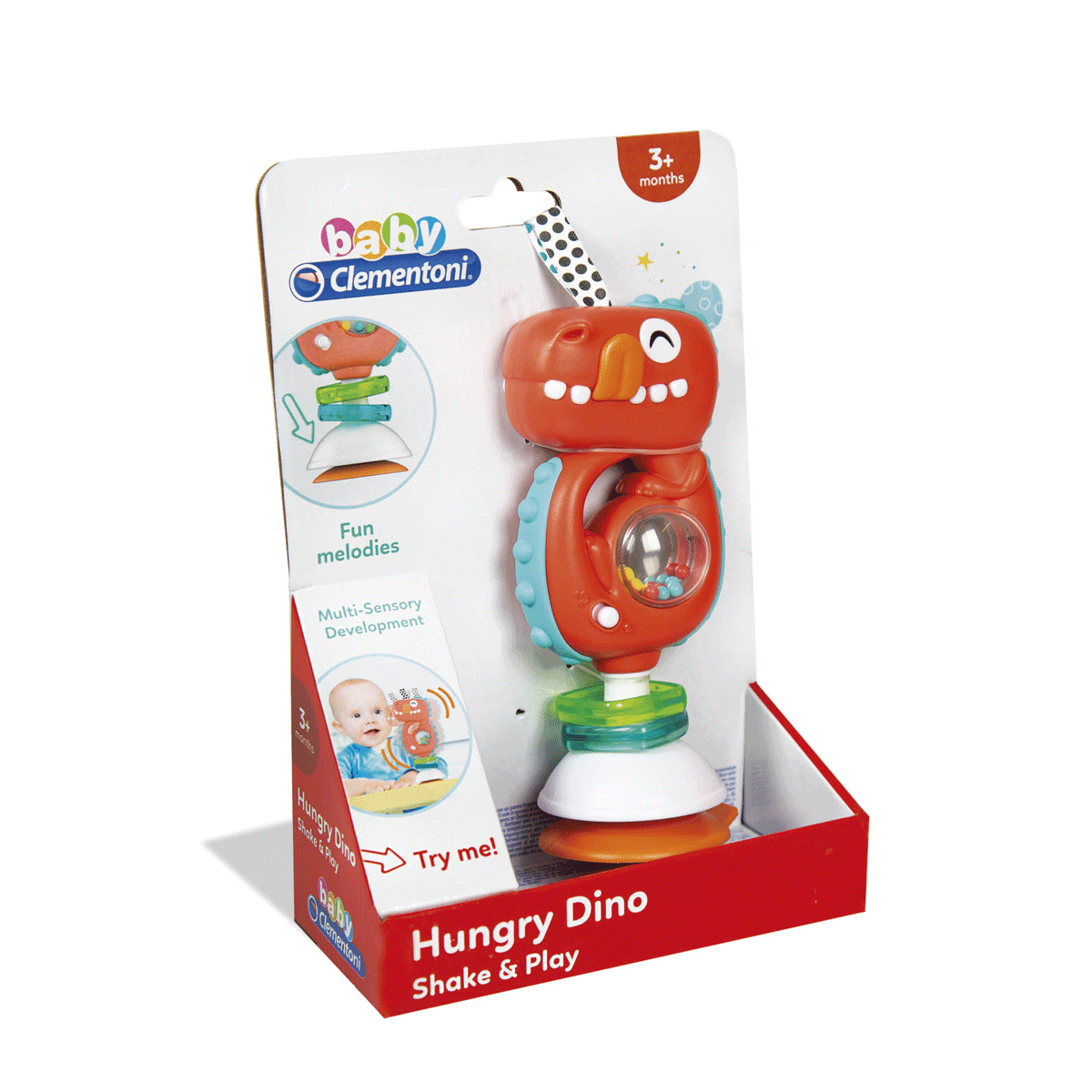 Baby clementoni - hungry dino - shake & play, sonaglino e gioco per seggiolino - BABY CLEMENTONI