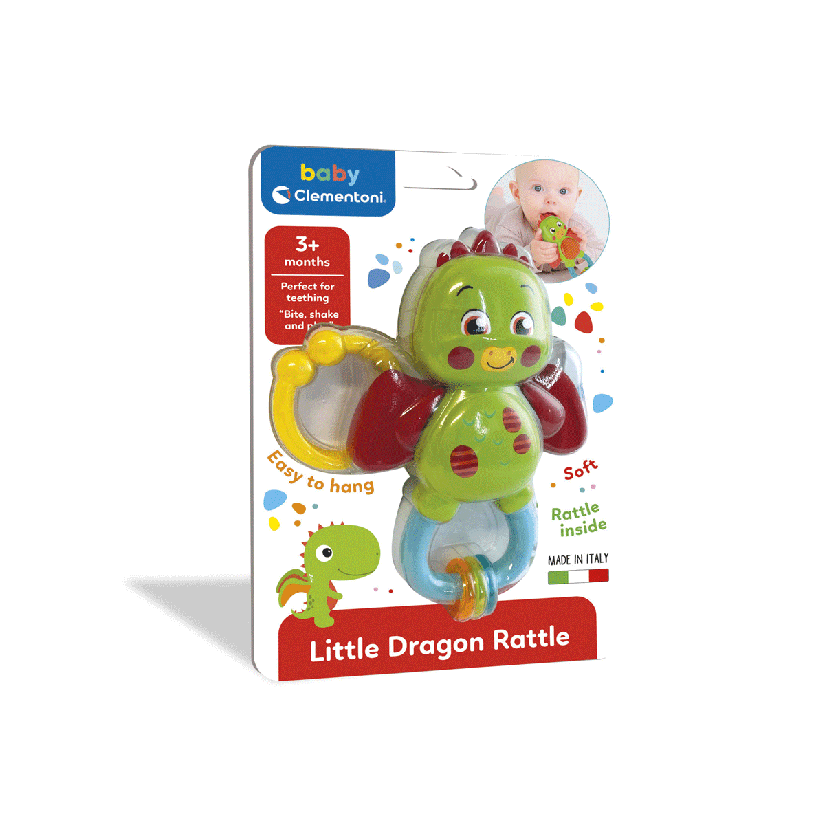 Baby clementoni - little dragon rattle - sonaglino neonato con massaggiagengive - BABY CLEMENTONI