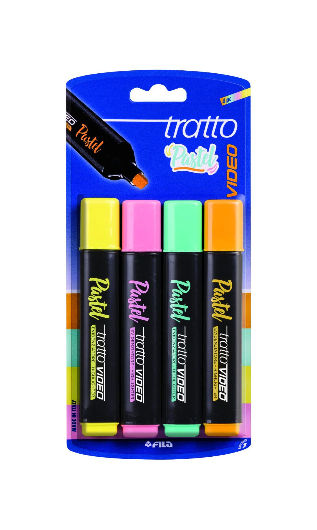 Tratto video - confezione 4 evidenziatori (colori pastello) - 