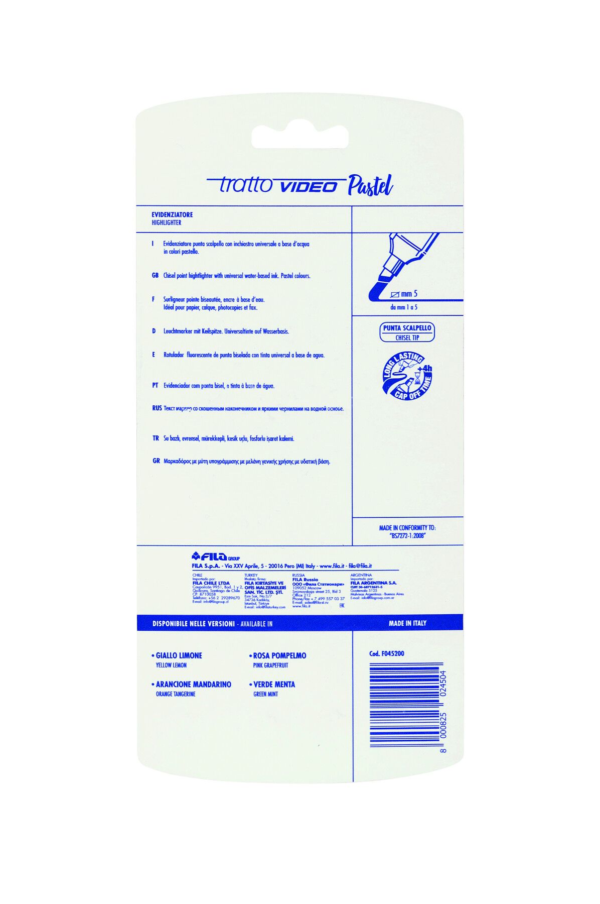 Tratto video - confezione 4 evidenziatori (colori pastello) - 