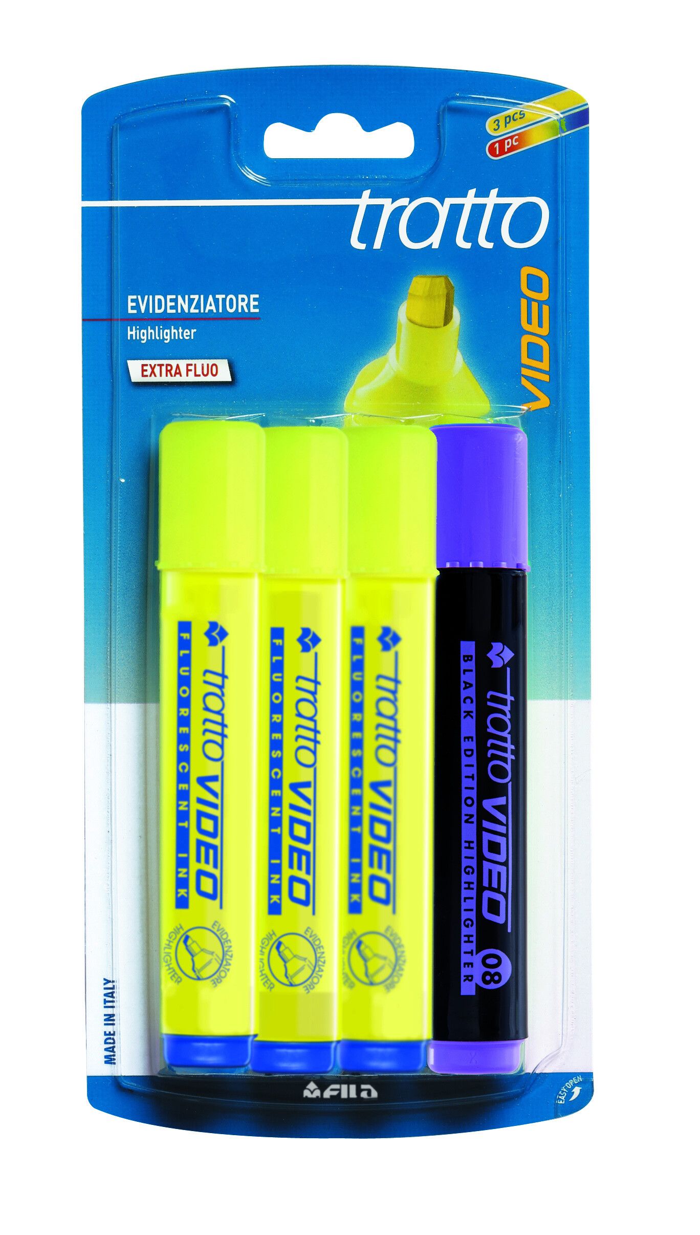 Tratto video - confezione 4 evidenziatori (3 gialli + 1 black edition) - 