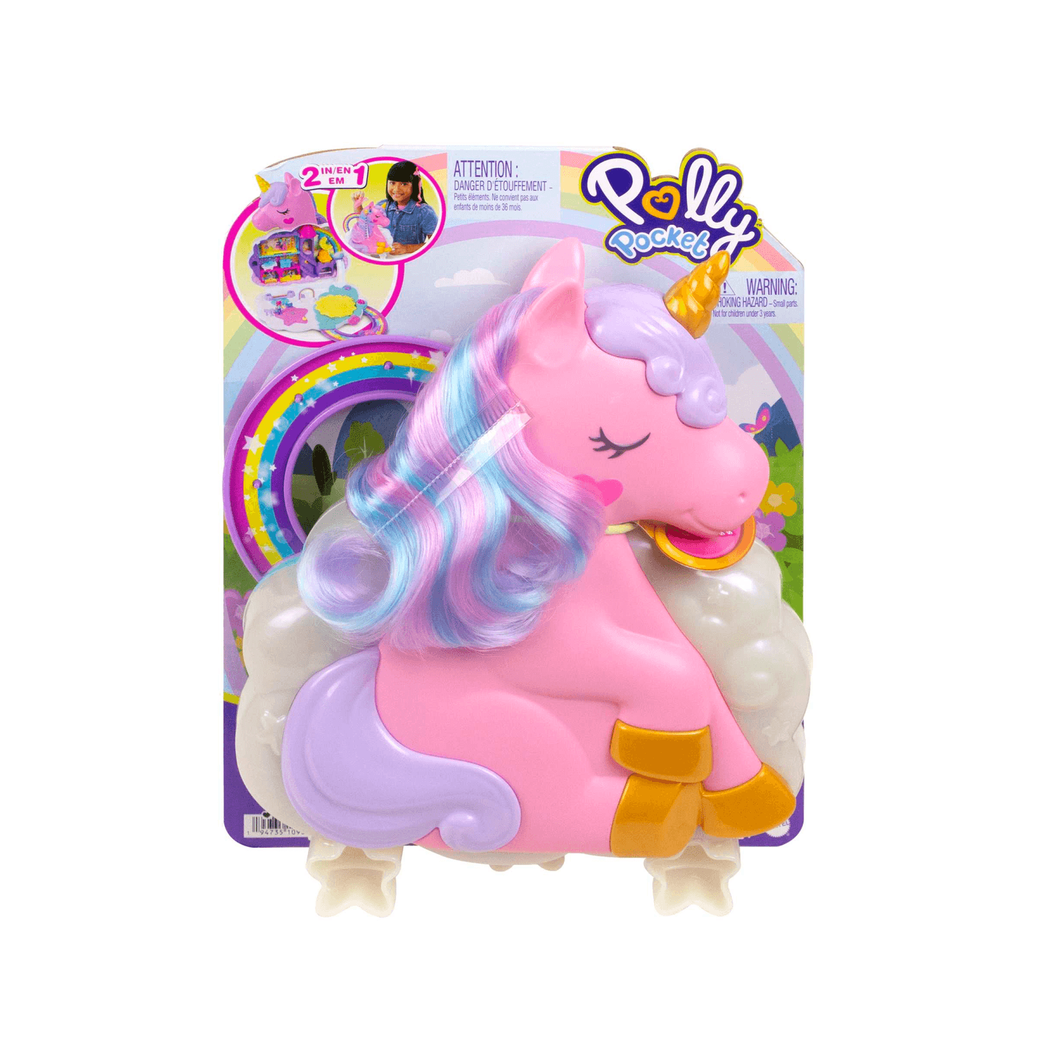 Polly pocket - salone di bellezza unicorno arcobaleno, playset con unicorno arcobaleno dalla testa pettinabile, 2 micro bambole e 20+ accessori, giocattolo per bambini, 4+ anni, hkv51 - Polly Pocket