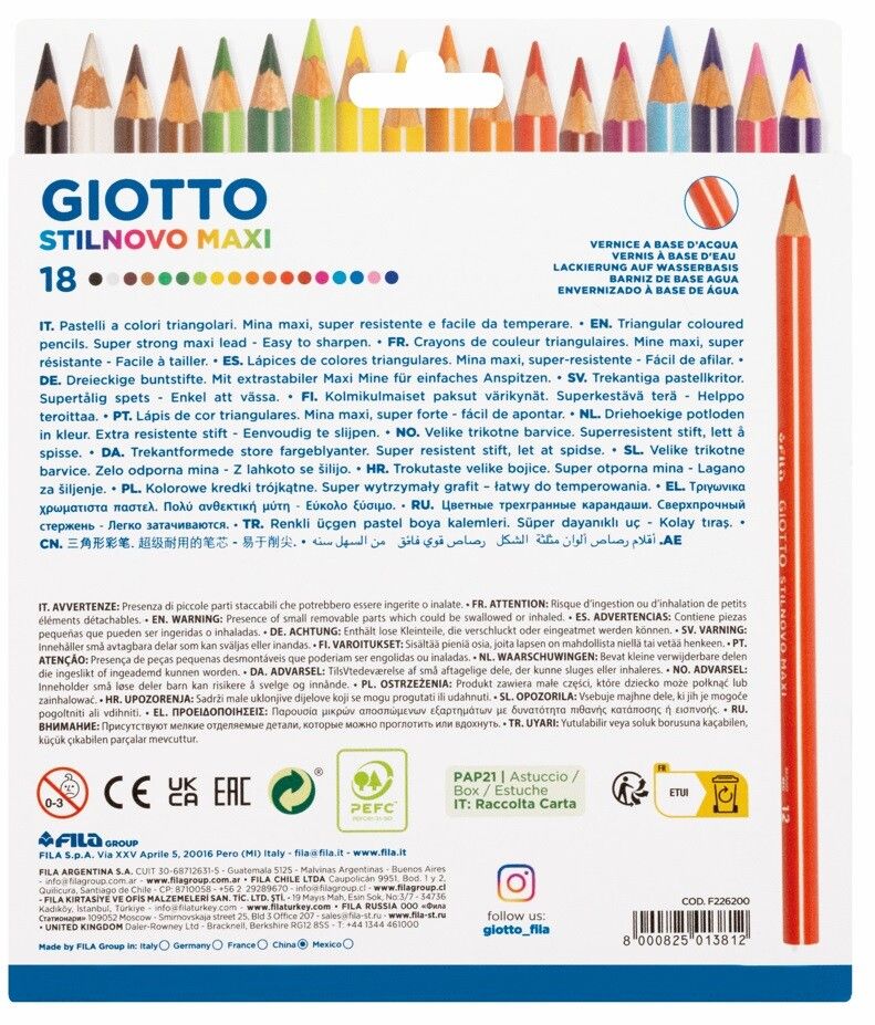 Giotto stilnovo maxi - pastelli colorati triangolari - astuccio 18 pz - GIOTTO