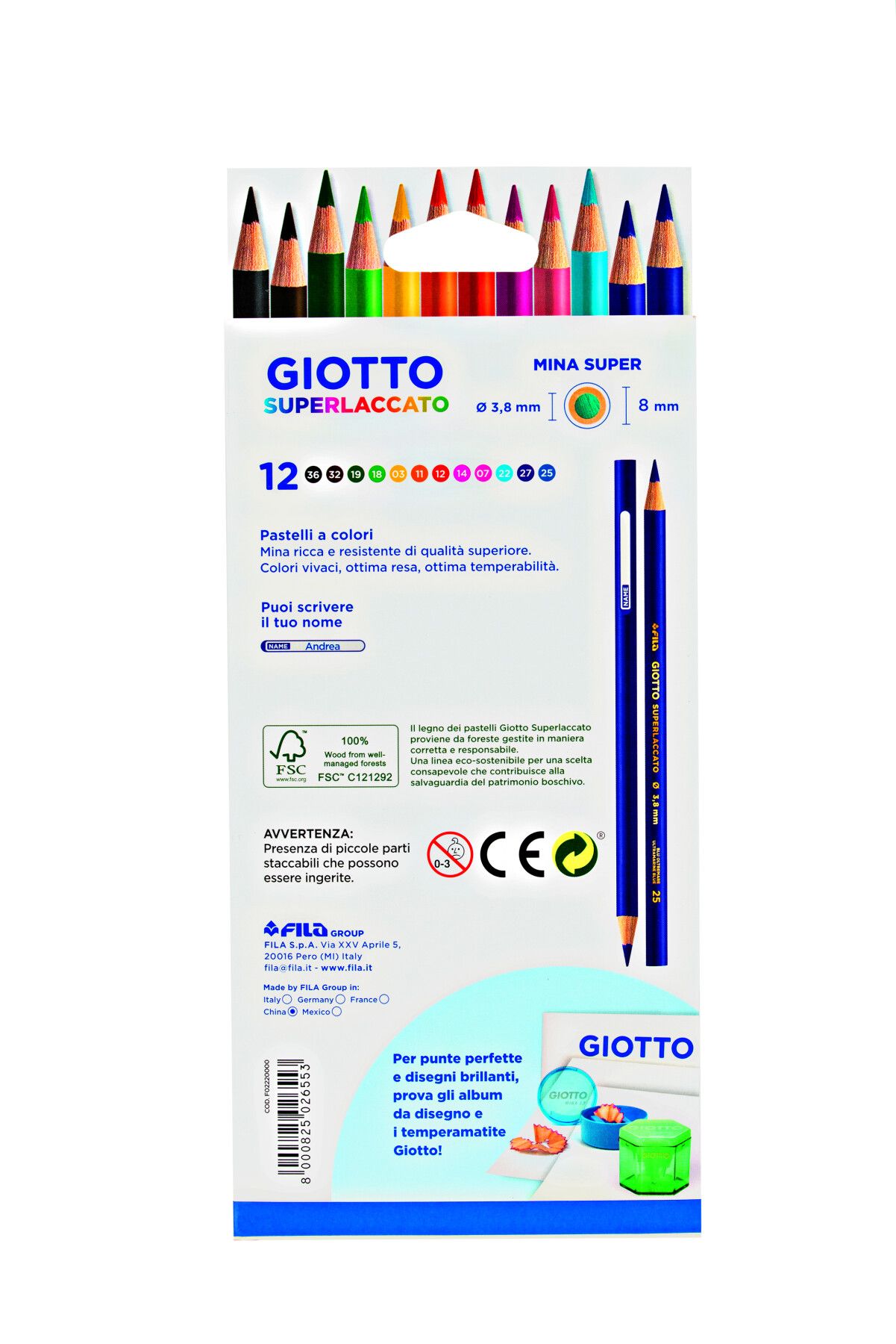 Giotto superlaccato - confezione 12 pastelli colorati - GIOTTO