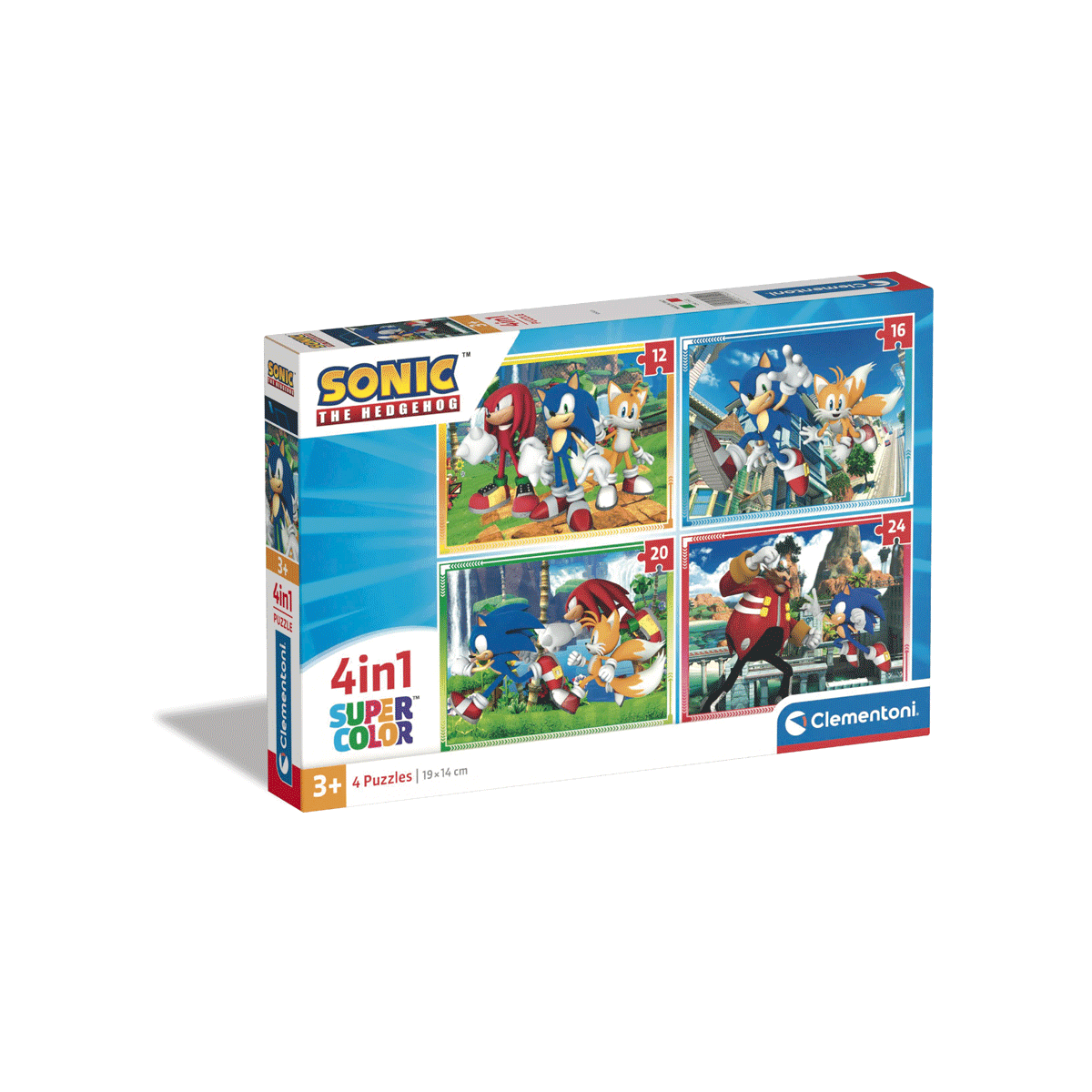 Clementoni supercolor puzzle 4in1 sonic - 1x12 + 1x16 + 1x20 + 1x24 pezzi, puzzle bambini 3 anni - CLEMENTONI