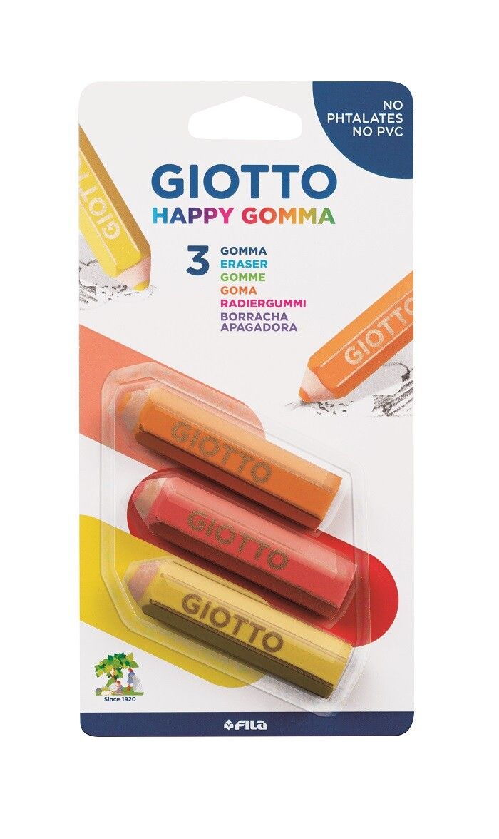 Giotto happy gomma - confezione 3 gomme a forma di matita giotto - GIOTTO
