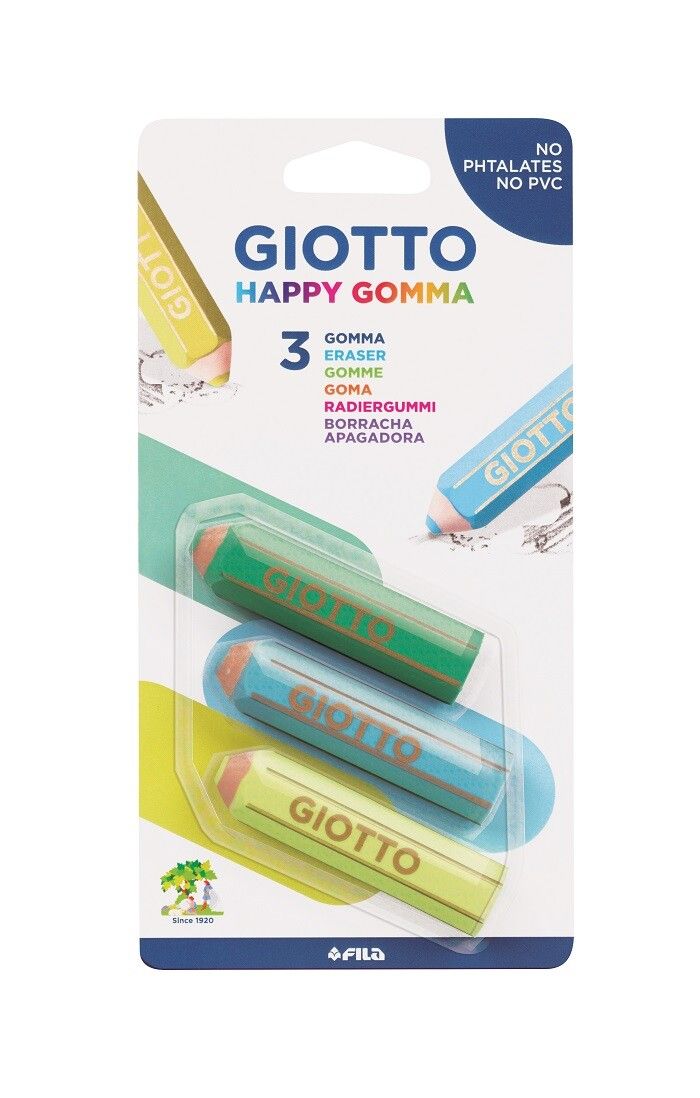 Giotto happy gomma - confezione 3 gomme a forma di matita giotto - GIOTTO