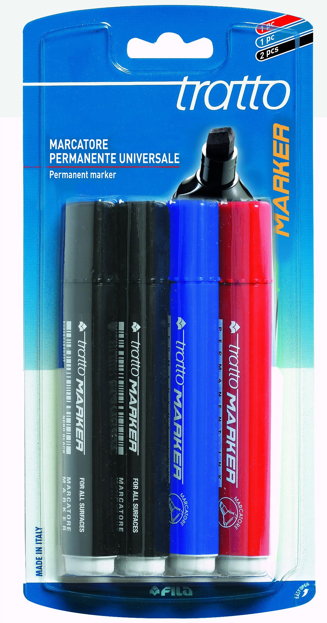 Tratto marker - marcatore indelebile punta scalpello - confezione 4 pz - FILA