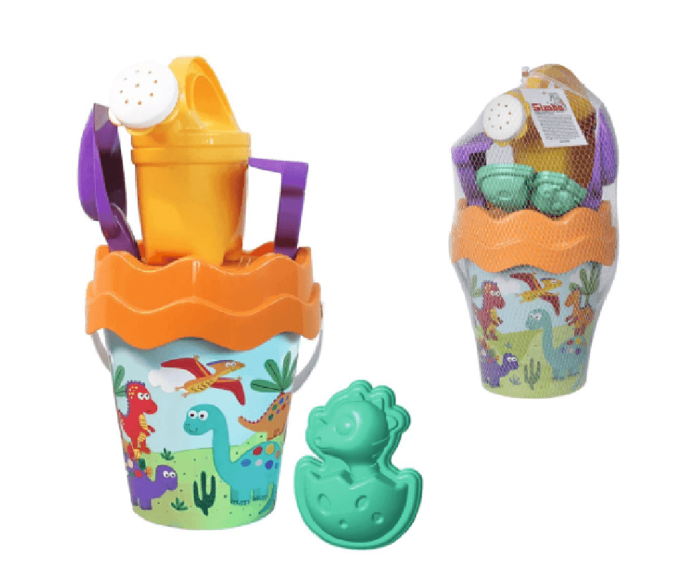 Set mare dinosauri con secchiello,  annaffiatoio e altri accessori  diam. 17 cm - 