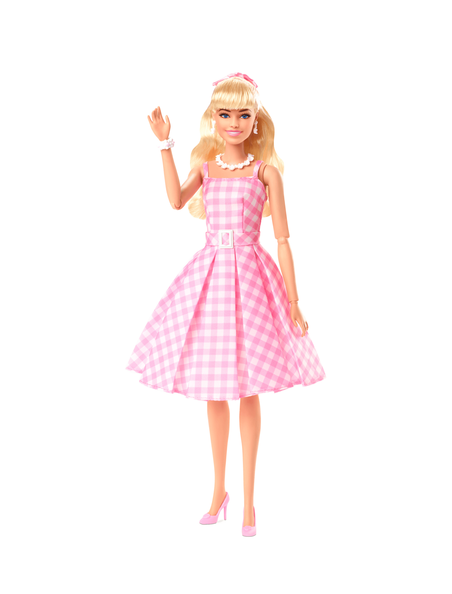 Barbie the movie - margot robbie, bambola del film barbie da collezione con abito vintage a quadretti rosa e bianco e collana con margherita, 3+ anni, hpj96 - Barbie