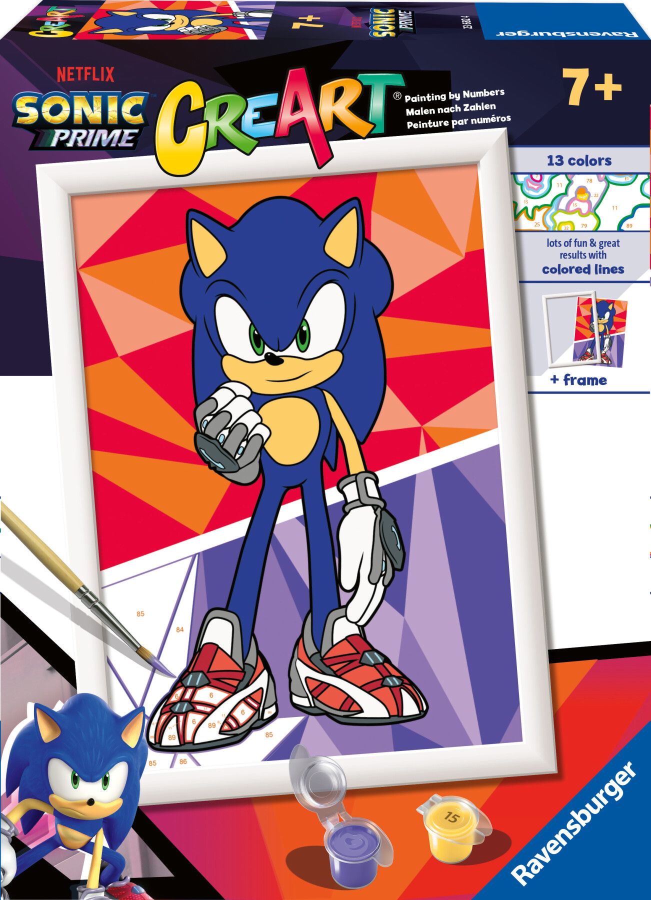 Ravensburger - creart serie d: sonic prime, kit per dipingere con i numeri, gioco creativo per bambini 7+ anni - CREART, RAVENSBURGER