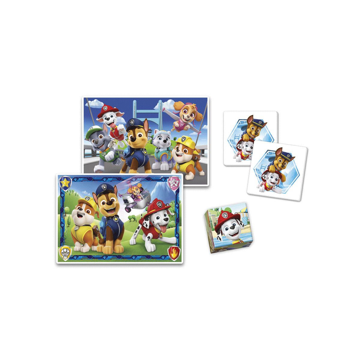 Clementoni - 18291 - edukit 4 in 1  paw patrol con un puzzle da 30 pezzi e uno da 48, un memo e sei cubi - CLEMENTONI