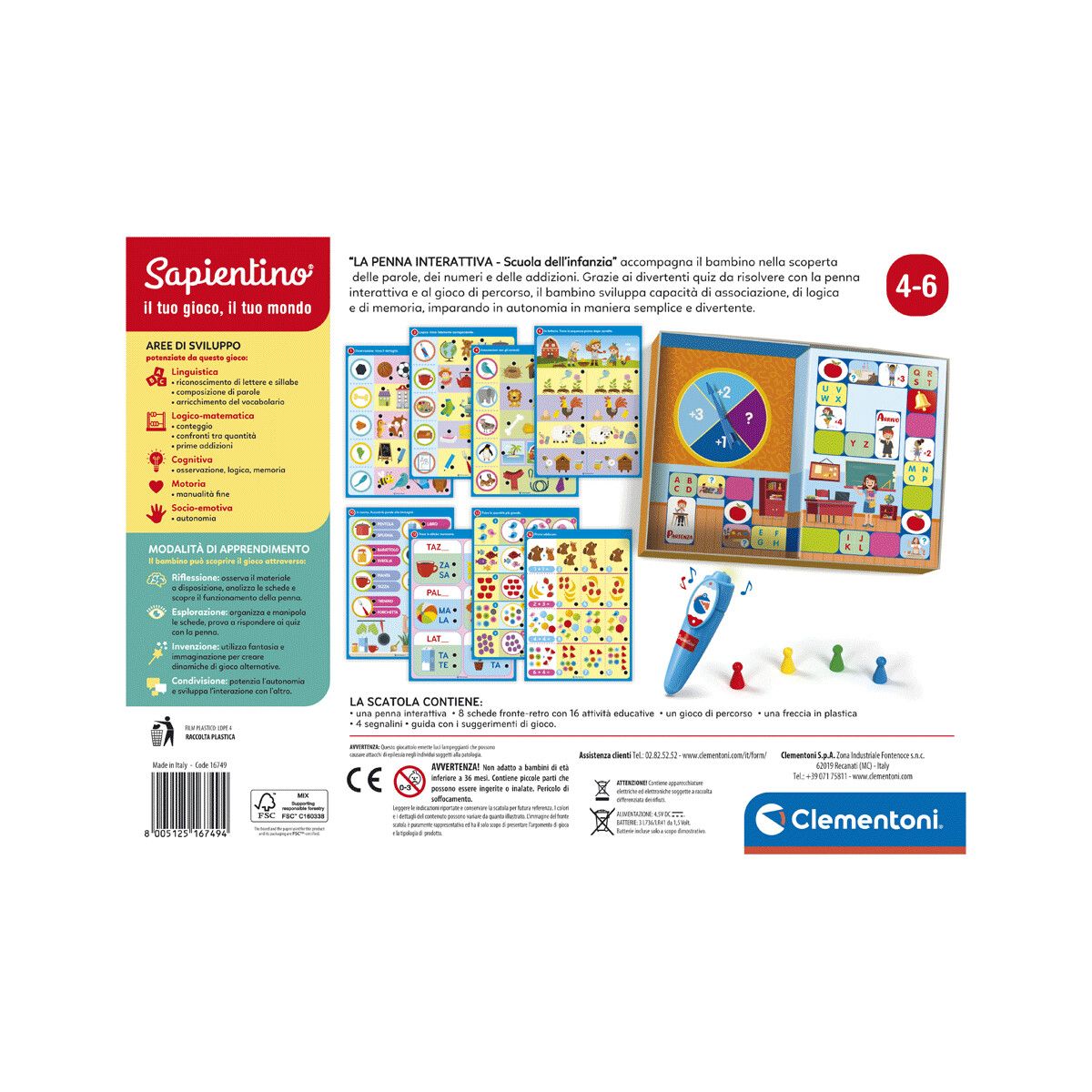 Clementoni - 16749 - penna scuola infanzia 4 6 con penna interattiva - CLEMENTONI, SAPIENTINO