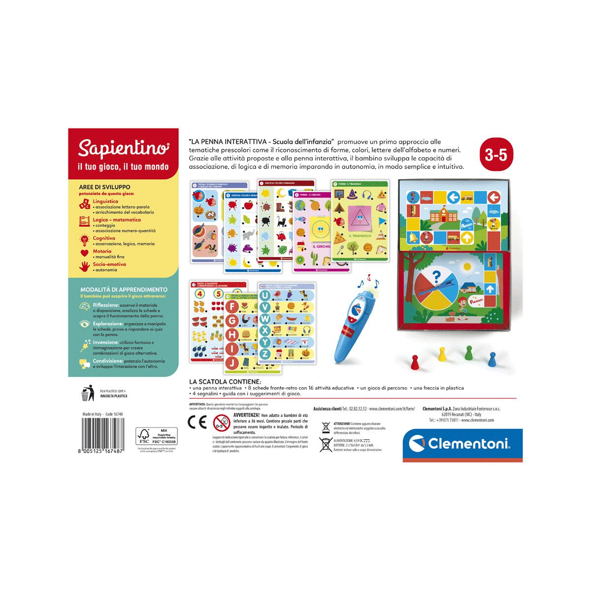 Clementoni - 16748 - penna scuola infanzia 2 4 con penna interattiva - CLEMENTONI, SAPIENTINO