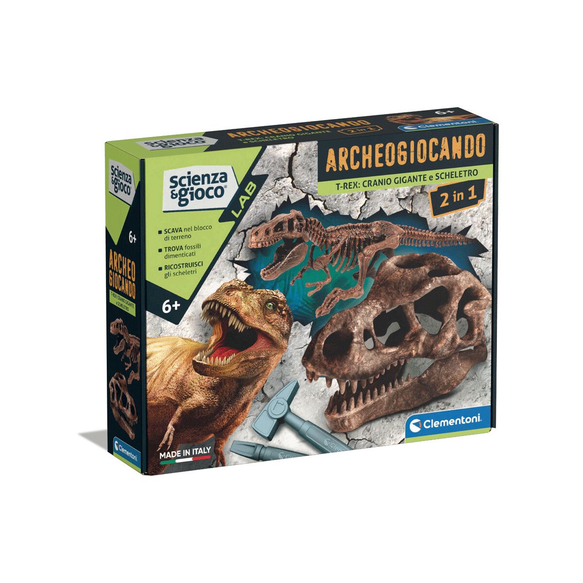 Clementoni - 19324 - archeogiocando kit t-rex 2in1 - CLEMENTONI, Scienza e Gioco