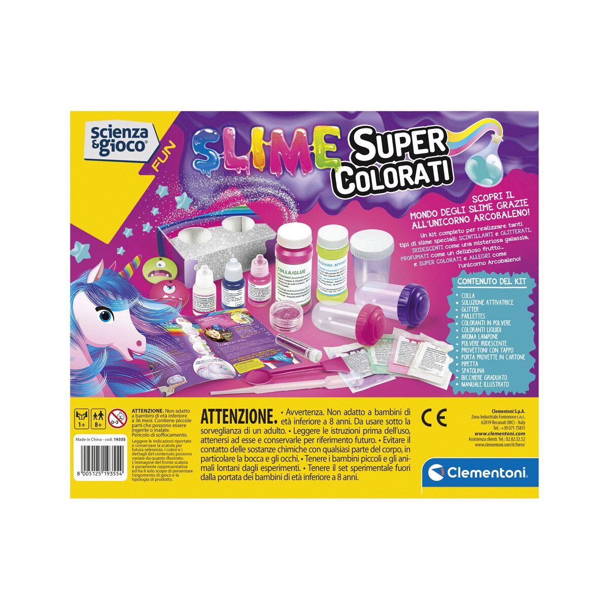 Clementoni - 19355 - slime super colorati - laboratorio scientifico - CLEMENTONI, Scienza e Gioco