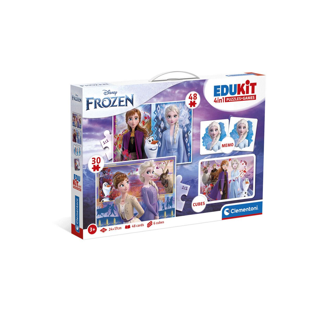 Clementoni - 18292 - edukit 4 in 1  frozen  con un puzzle da 30 pezzi e uno da 48, un memo e sei cubi - CLEMENTONI, DISNEY PRINCESS, Disney