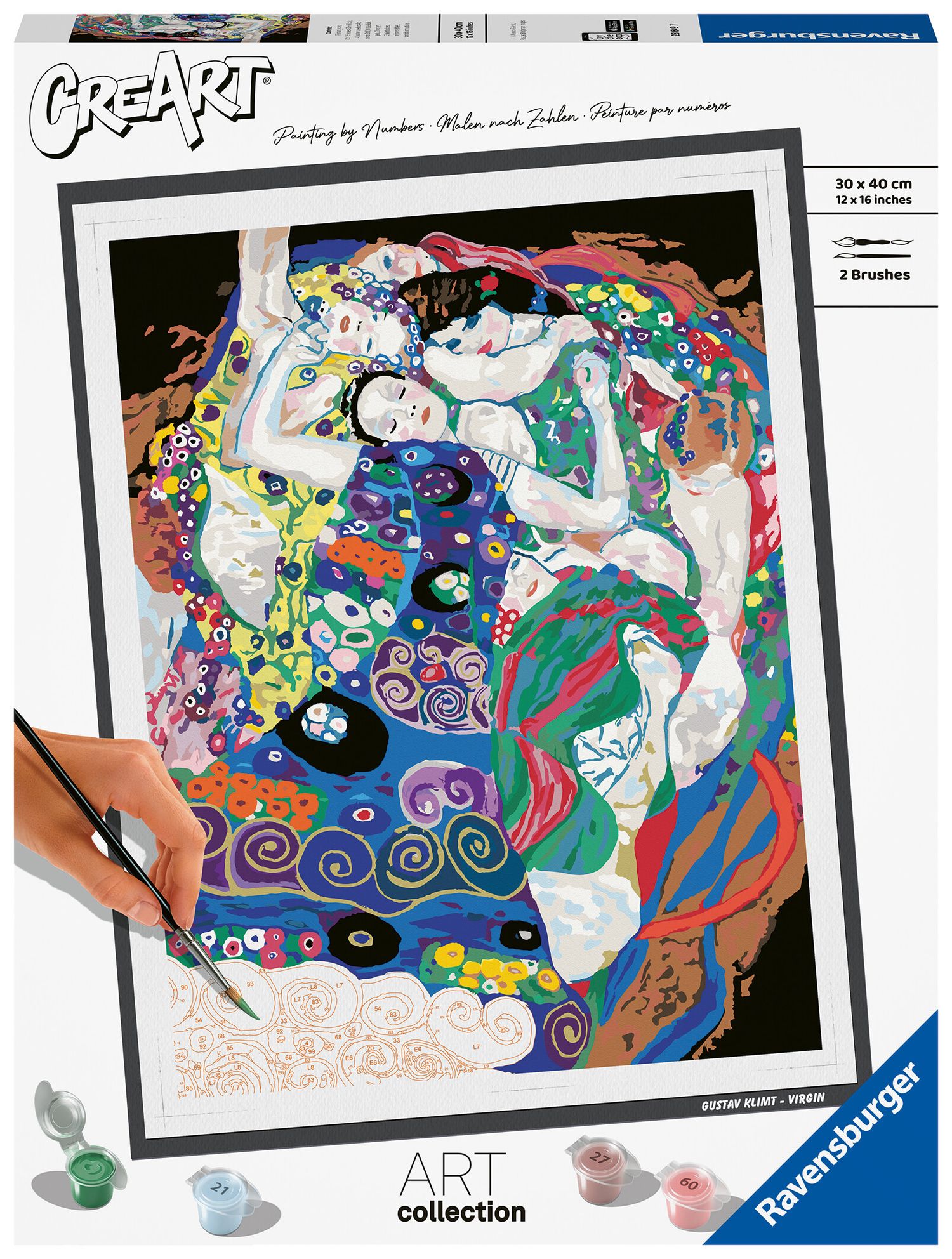 Ravensburger - creart art collection klimt: la vergine, kit per dipingere con i numeri, gioco creativo e relax, 14+ anni - CREART