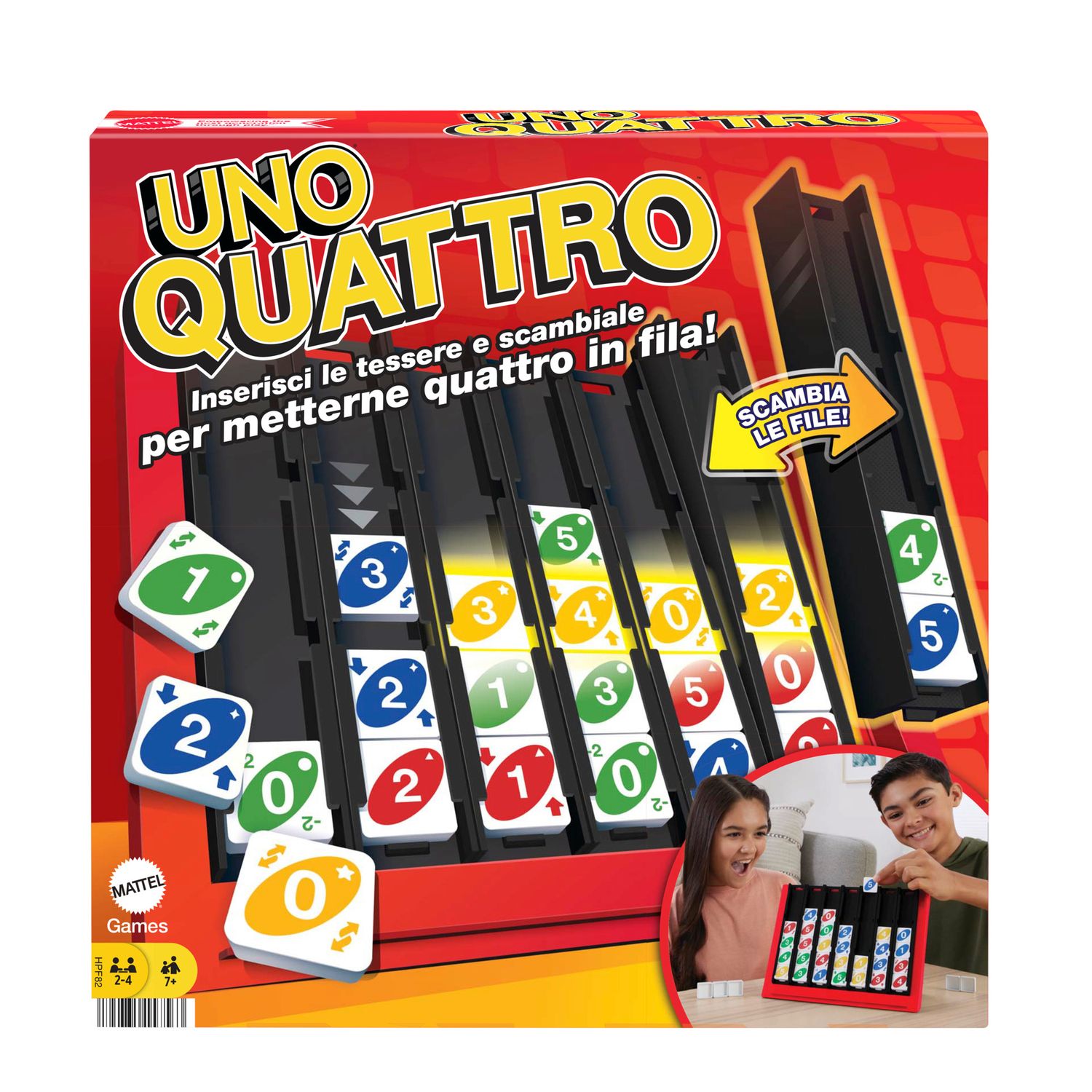 Uno quattro, posiziona quattro tessere e abbina colore e numero - MATTEL GAMES, UNO