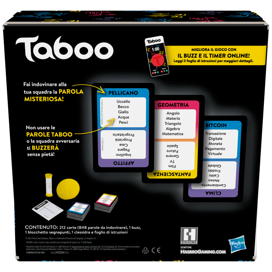 Taboo, gioco da tavolo, giochi con parole da indovinare per adulti e adolescenti dai 13 anni in su, giochi per le feste per 4 o più giocatori - HASBRO GAMING