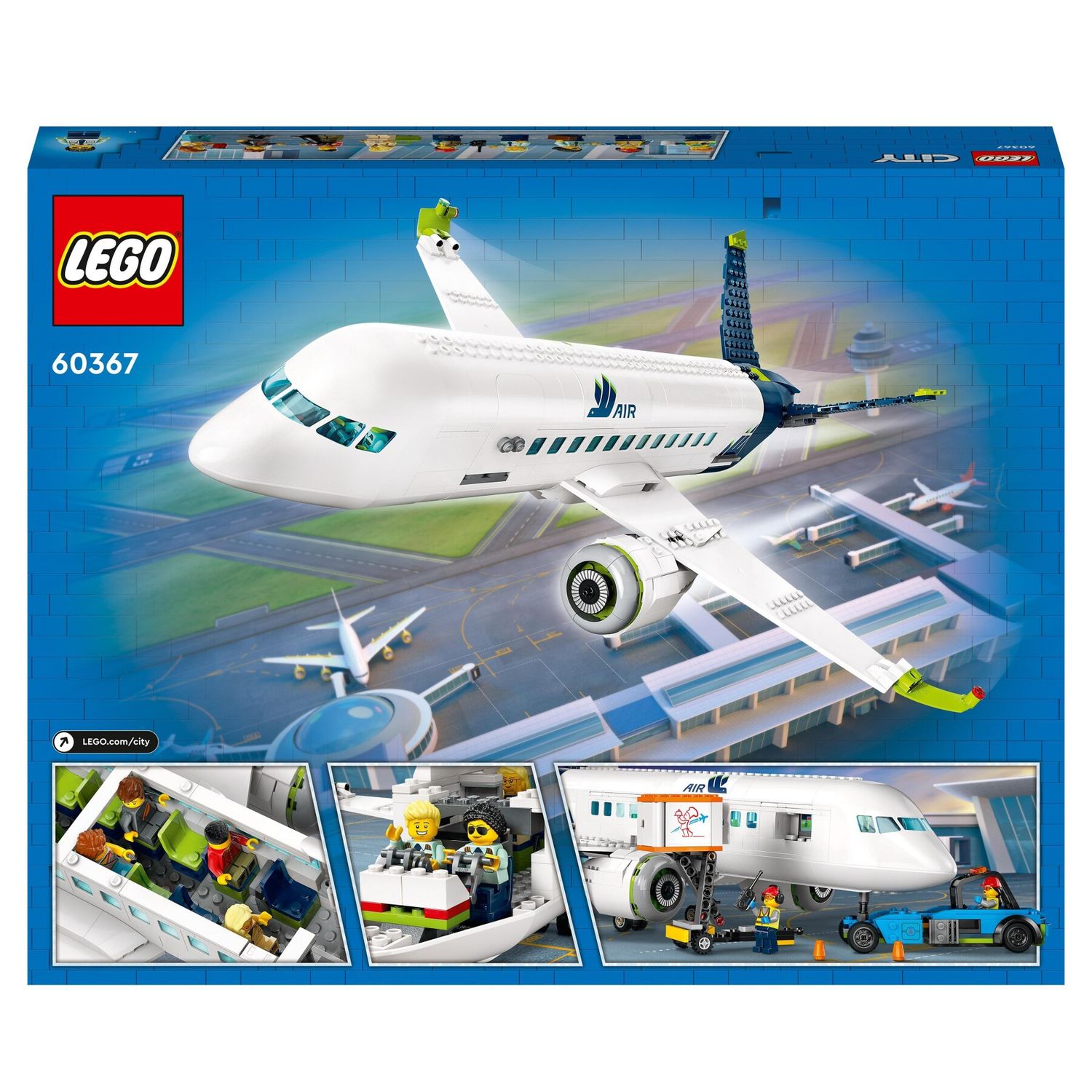 Lego city 60367 aereo passeggeri, modellino di aeroplano giocattolo da costruire con 9 minifigure e veicoli dell'aeroporto - LEGO CITY, Lego