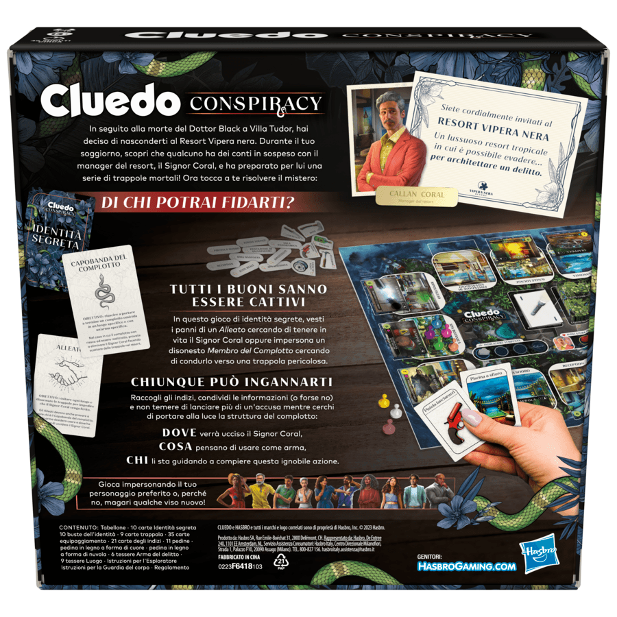 Cluedo conspiracy, gioco da tavolo per adulti e ragazzi, dai 14 anni in su, gioco di strategia con identità segrete, per 4-10 giocatori - HASBRO GAMING