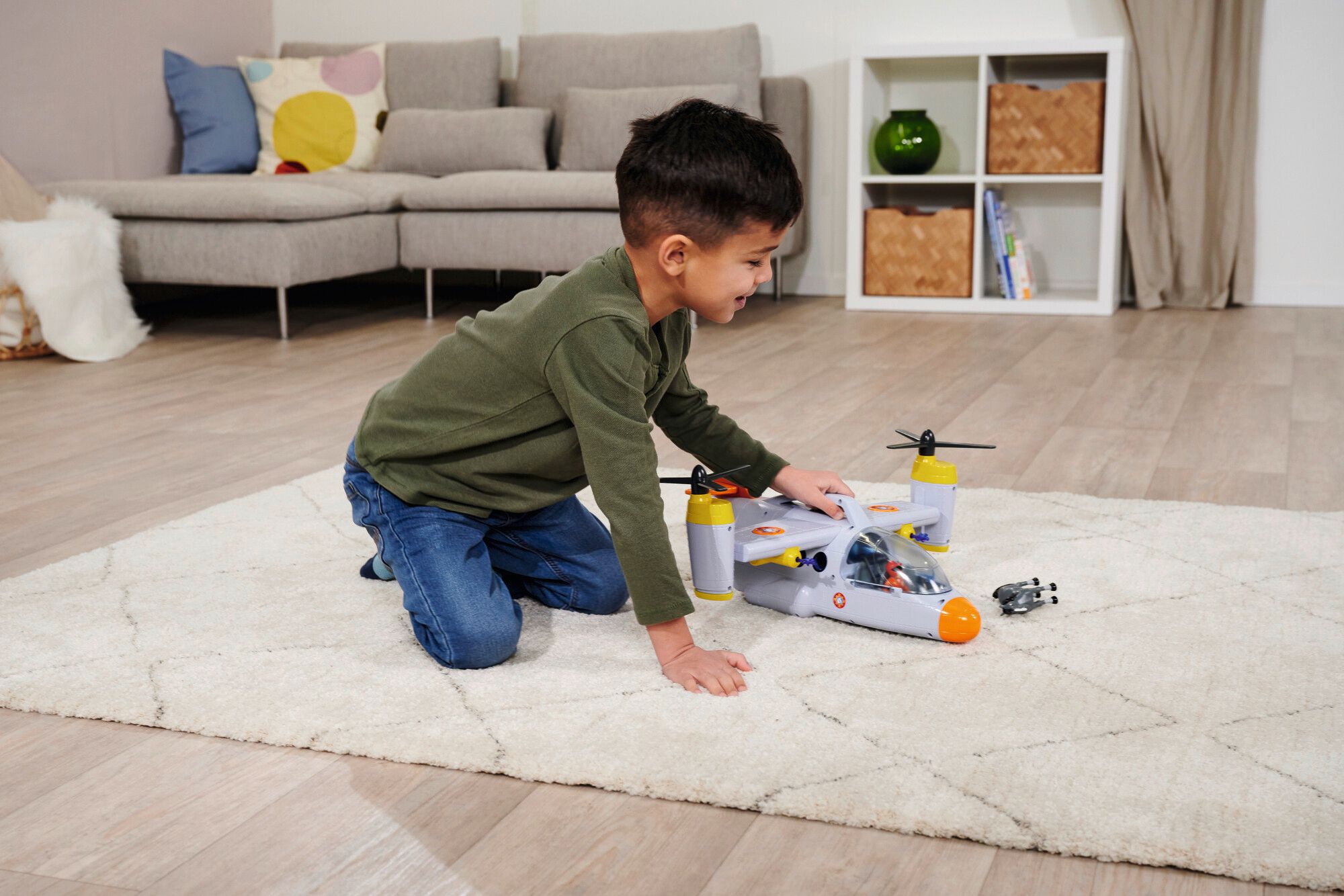 Simba  sam il pompiere aereo di soccorso cm 42, con funzione lanciatore, con luci e suoni, verricello, portellone - 