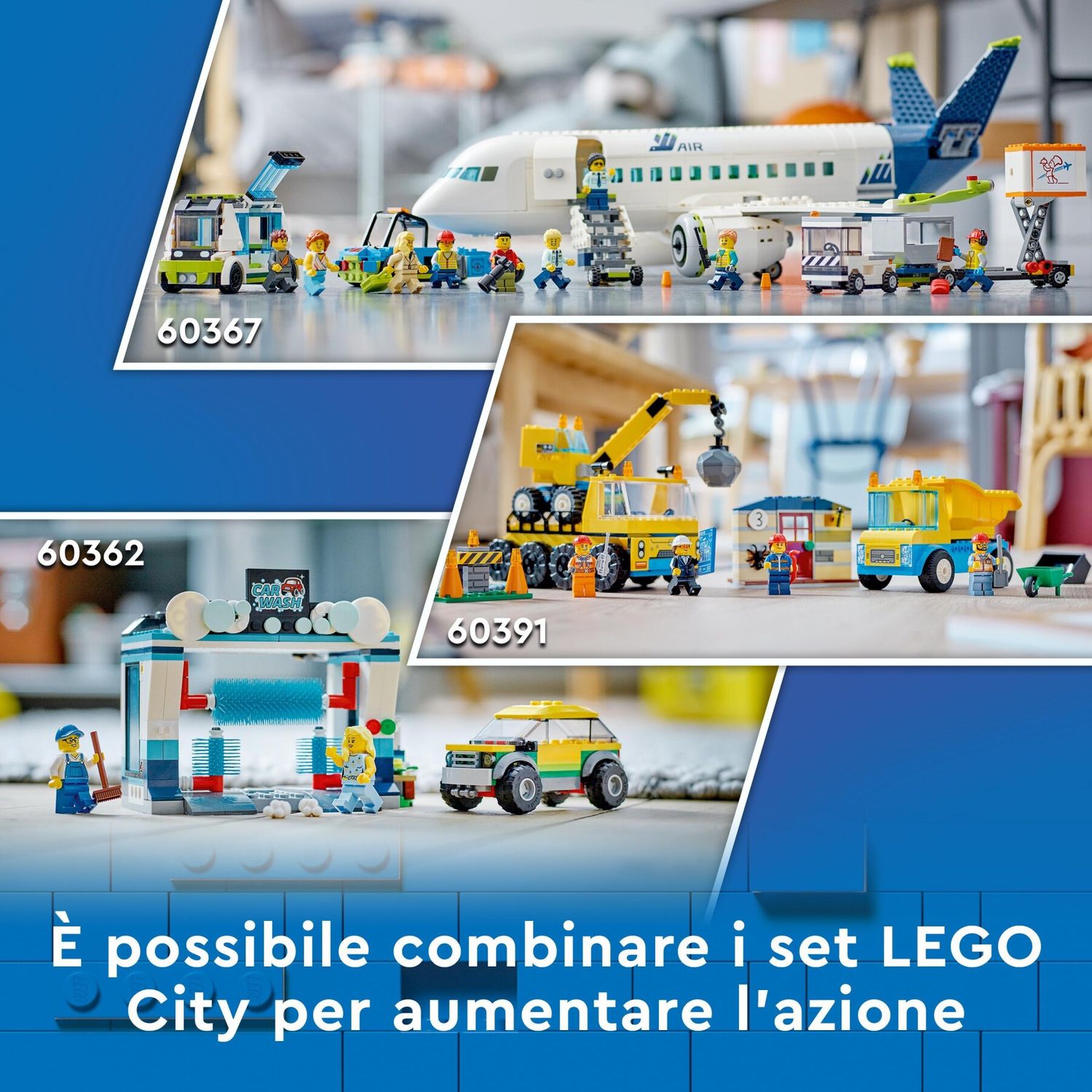 Lego city 60367 aereo passeggeri, modellino di aeroplano giocattolo da costruire con 9 minifigure e veicoli dell'aeroporto - LEGO CITY, Lego