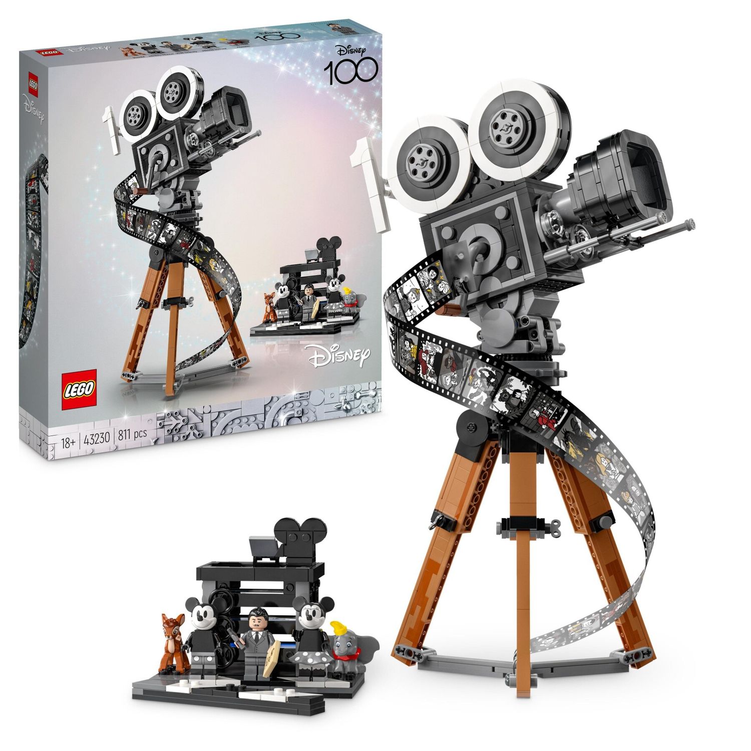 Lego disney 43230 cinepresa omaggio a walt disney, 100° anniversario con minifigure di topolino e minnie, regali donna e uomo - Disney, Lego