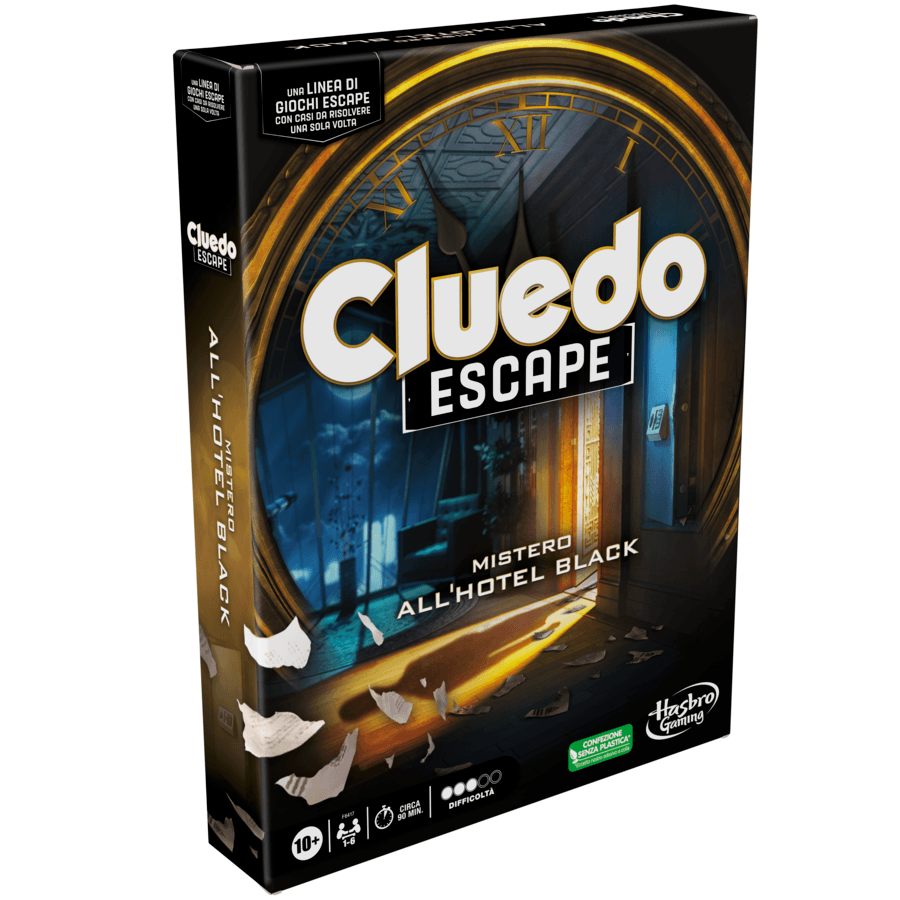 Cluedo escape - mistero all'hotel black, gioco da tavolo, giochi in versione escape room da risolvere 1 volta sola, giochi di mistero, dai 10 anni in su - HASBRO GAMING
