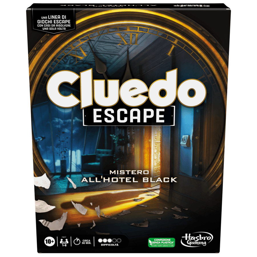 Cluedo escape - mistero all'hotel black, gioco da tavolo, giochi in versione escape room da risolvere 1 volta sola, giochi di mistero, dai 10 anni in su - HASBRO GAMING