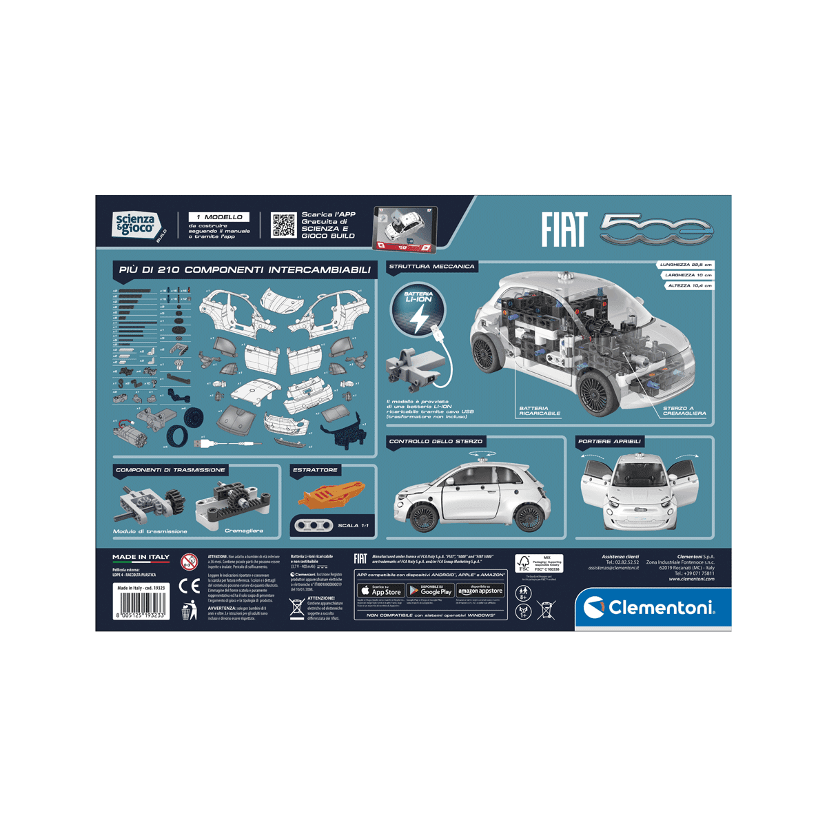 Clementoni - scienza e gioco build - fiat 500 elettrica, 19323 - CLEMENTONI, Scienza e Gioco