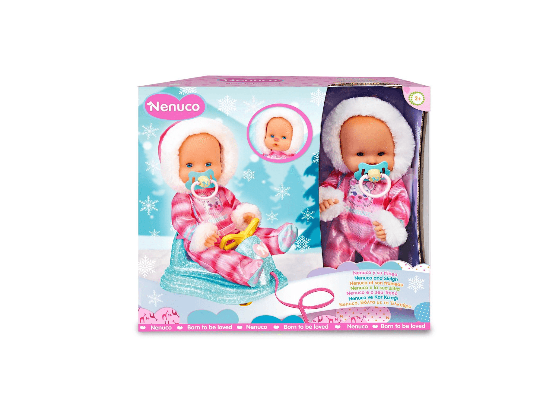 Nenuco e la sua slitta, bambola 35 cm, con slitta trainabile, il nasino diventa rosso con il freddo - NENUCO