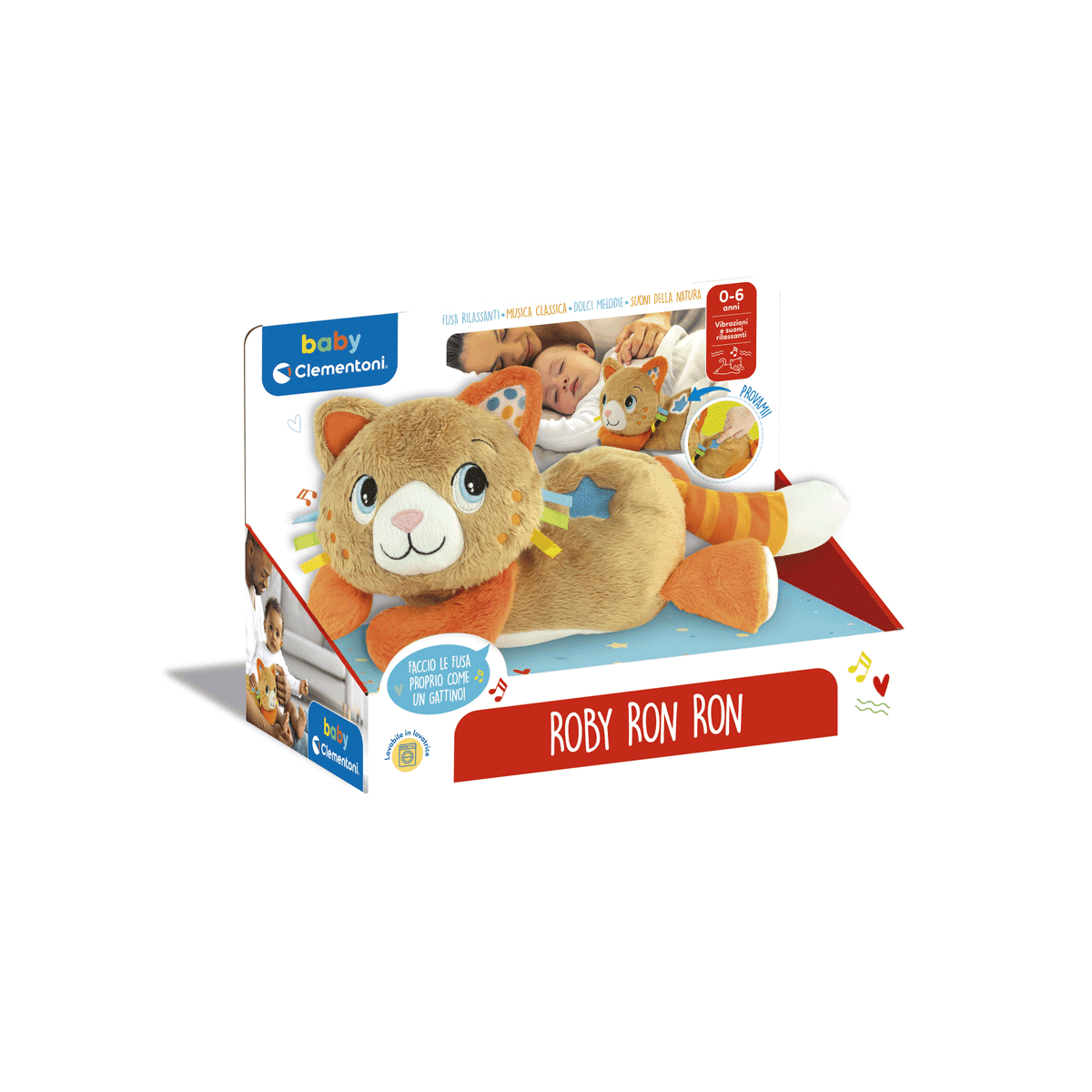 Clementoni - roby ron ron, peluche interattivo con vibrazione, melodie e suoni - BABY CLEMENTONI